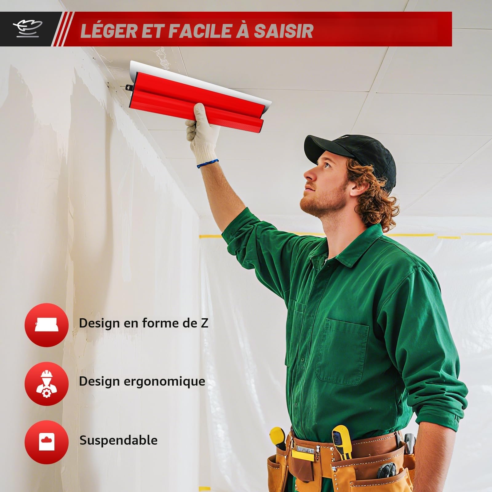 Kit de spatules de surface - Lames de mastic 15 cm, 25 cm, 40 cm, 60 cm et 80 cm + manche d'extension de 85 cm à 130 cm, couteau de construction en acier inoxydable