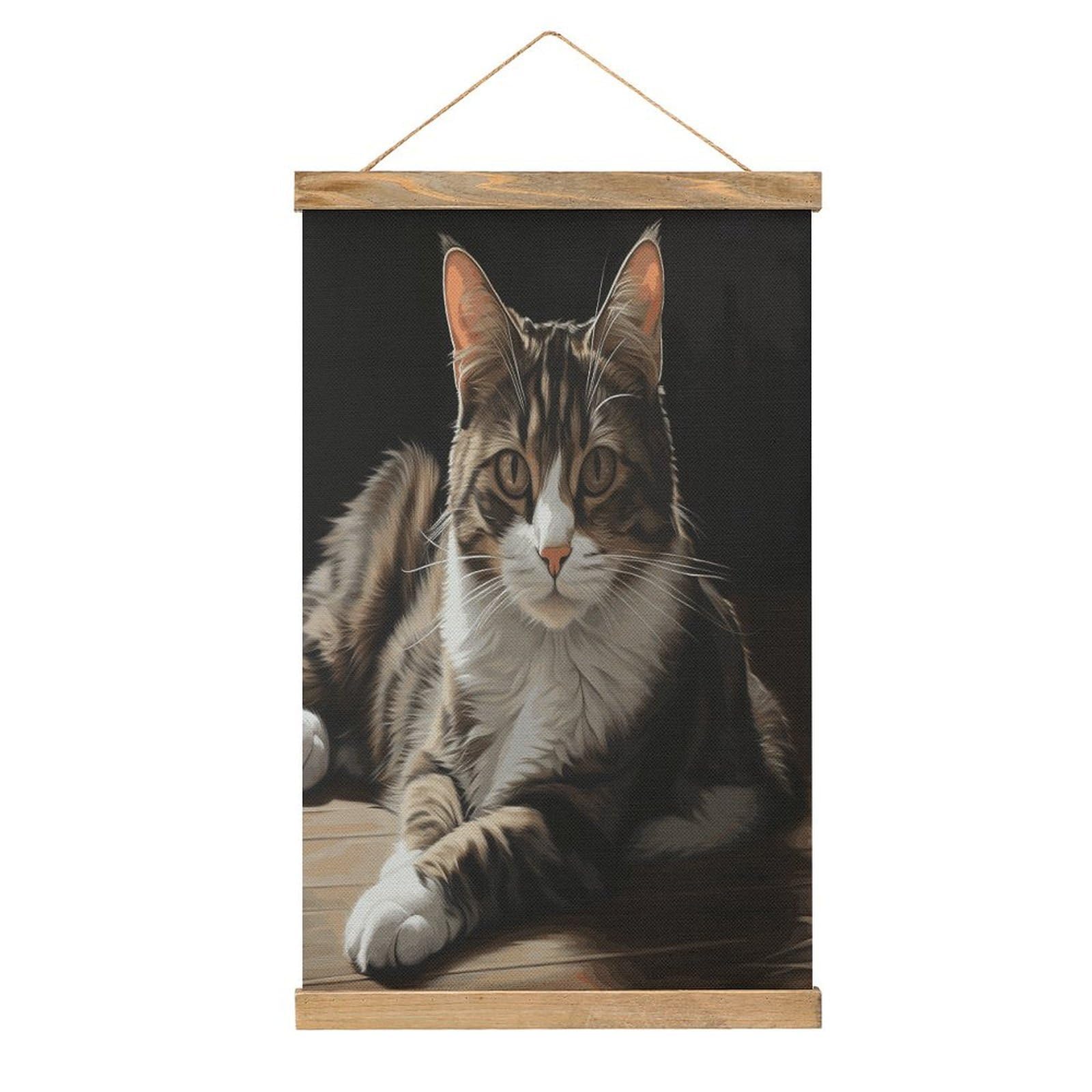 FekiLoot Tabby Cat Linen Hanging Painting Vintage Poster Hanger Frame Wall Decor Art Painting Printed on Linen Without Fading Living Room Office Bedroom Playroom Apartment Decor