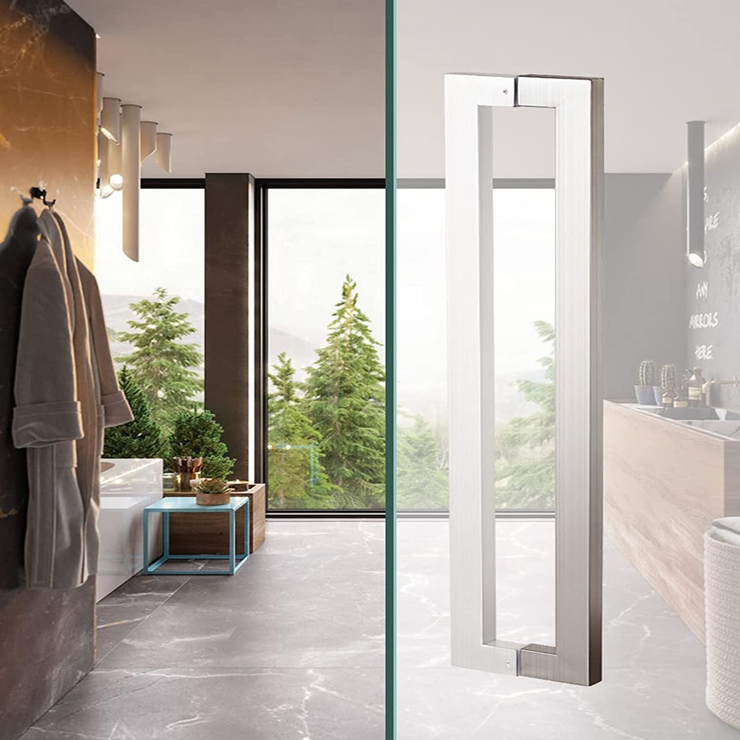 Commerciële grote schuurdeurgreepset voor glazen deuren/houten deuren, vervangende ronde handgreep in Europese stijl, tweezijdig ontwerp, roestvrijstalen afwerking/B/100 cm/39,4 in