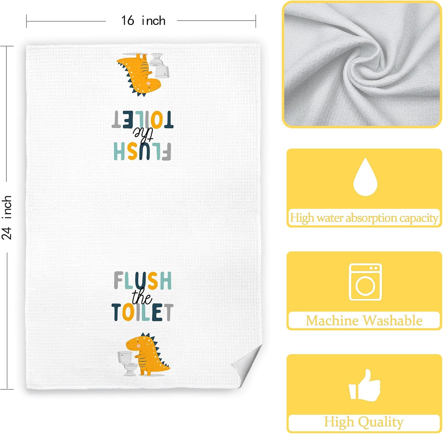 Dinosaur Kids Bathroom Decor Towels Set of 2 - Kids Hand Towels, Toddler Boys Girls Bathroom Decor, Wash Your Hands Flush The Toilet 16x24