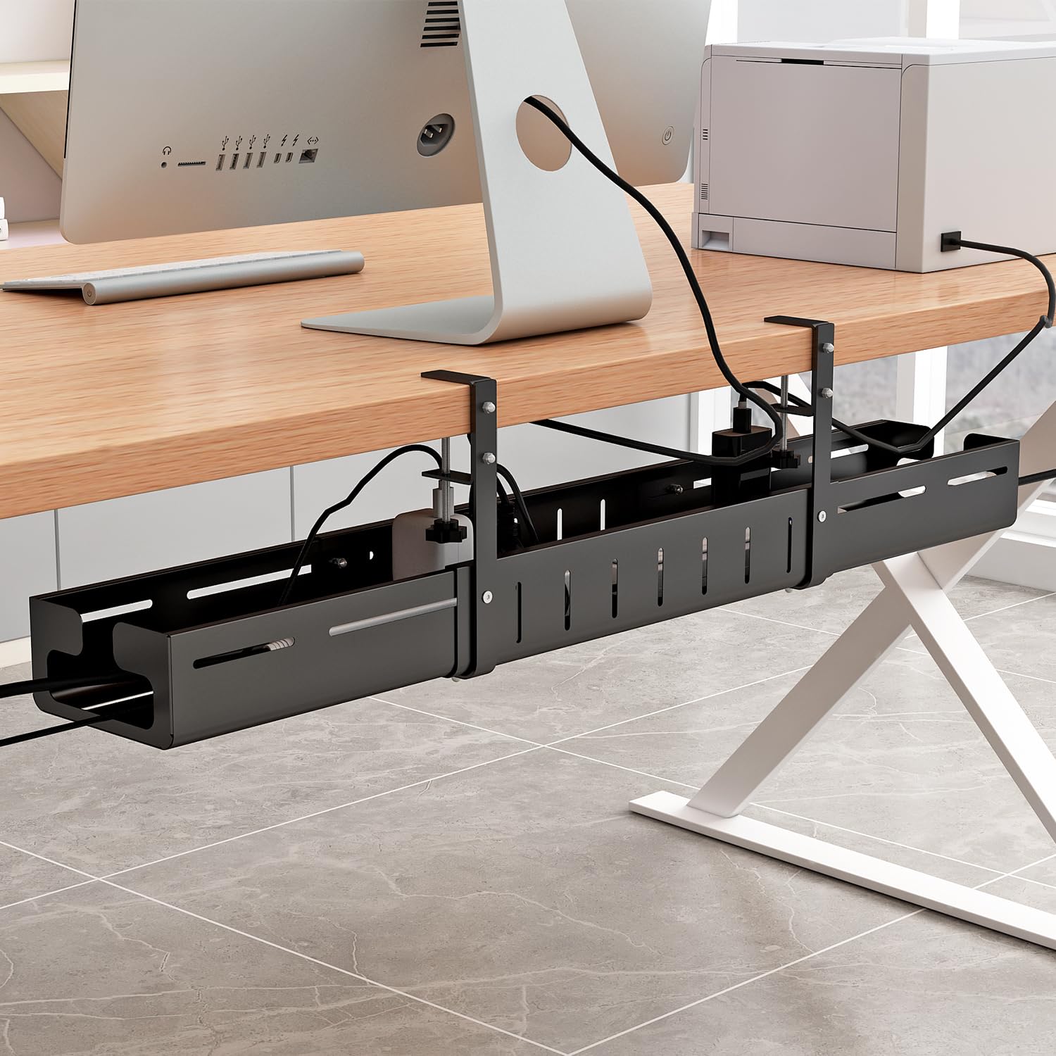 Under Desk Cable Management Tray, Expandable Length 25.2"-38