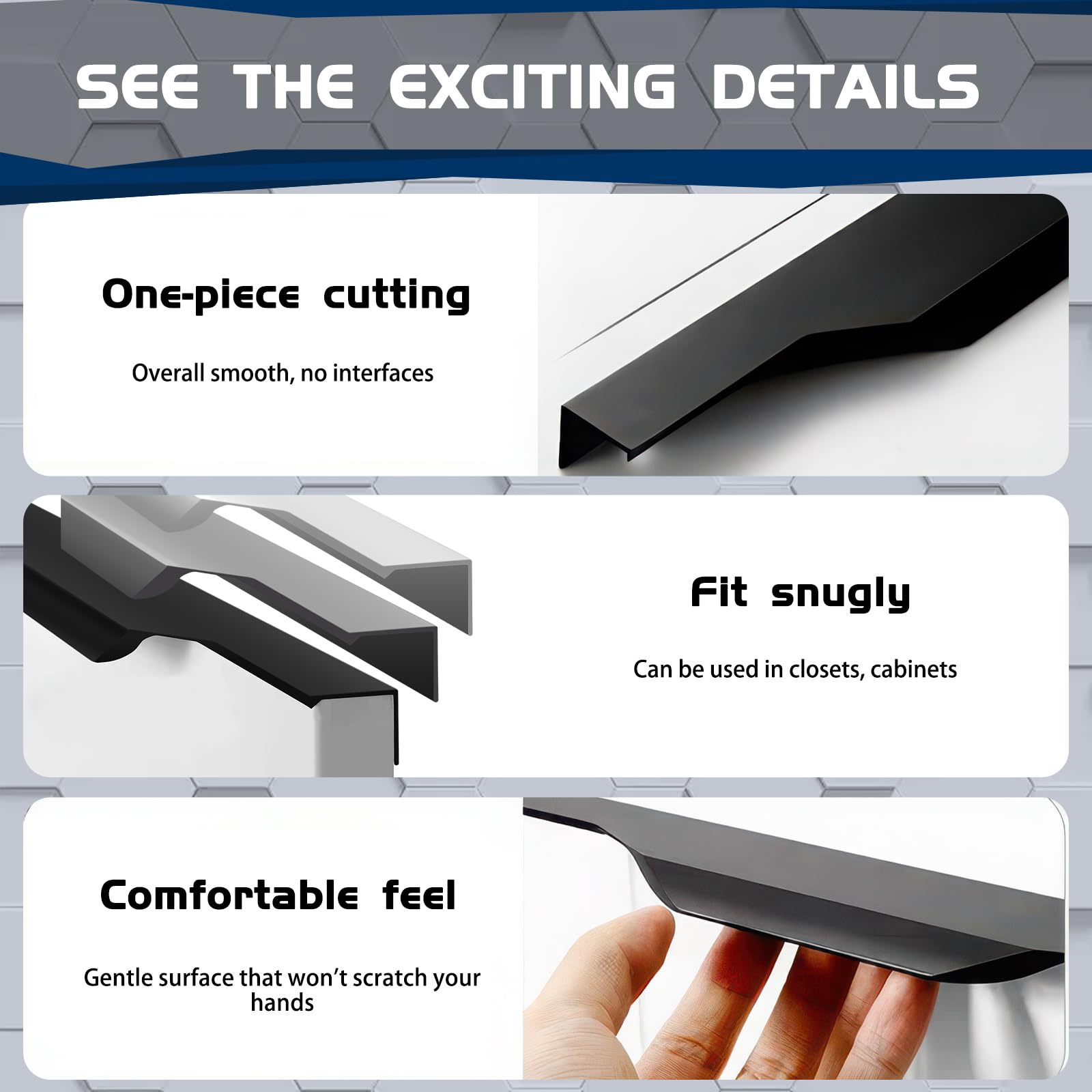 Fatiya 2 Pieces Aluminium Alloy Finger Pulls for Cabinets 11.8 Inch Cabinet Edge Pull Handles - Image 4