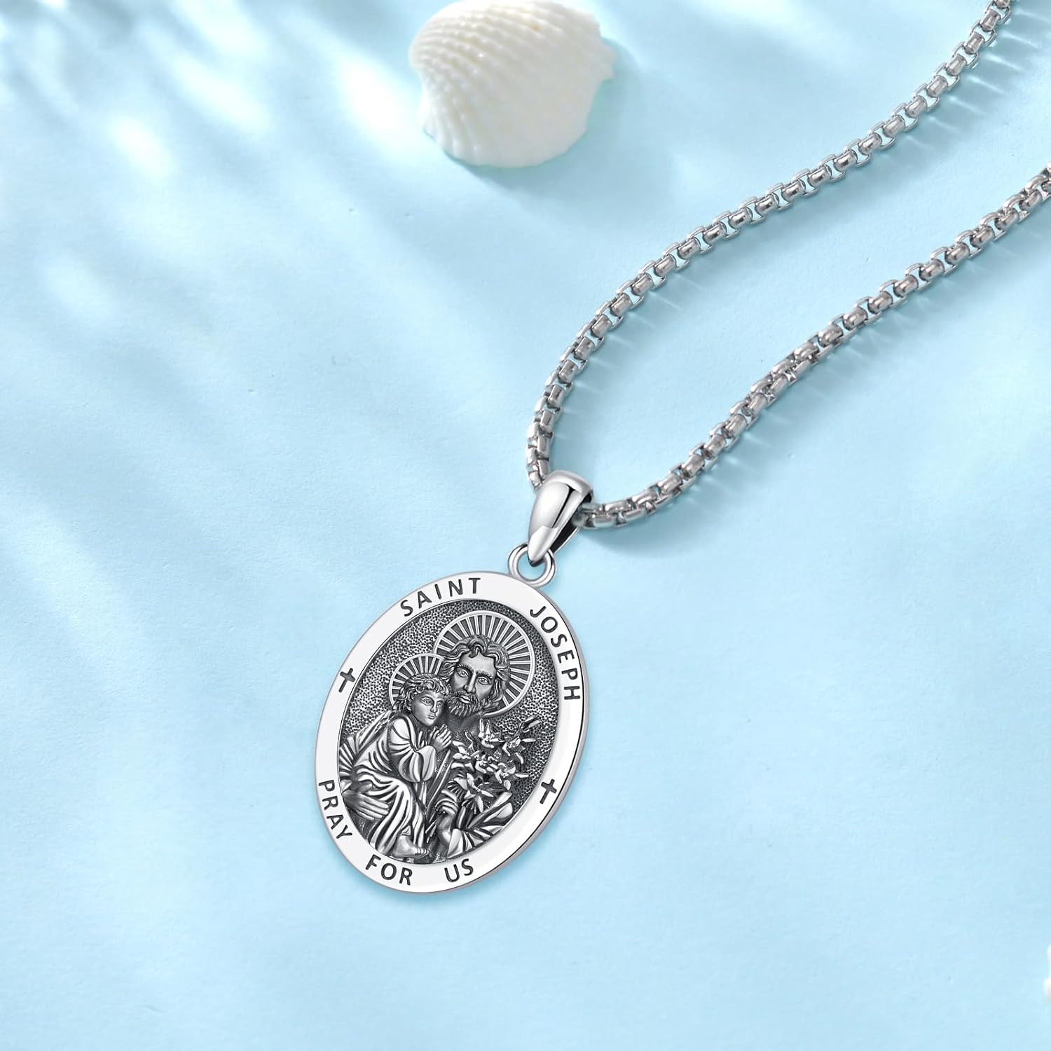Saint Necklace S925 Sterling Silver Patron St Amulet Medal Protection Pendant Jewelry for Men Women - Image 2