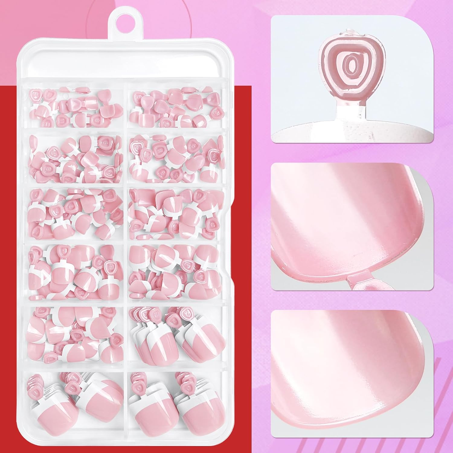 LoveOurHome 168pc French Tips Press on Toenails Women Fake Toe Nail with Glue Tab, Light Pink Acrylic Toe Nails Press ons Pedicure French Glue on Toenail Press-ons Nail Toes Tips False Nails for Feet