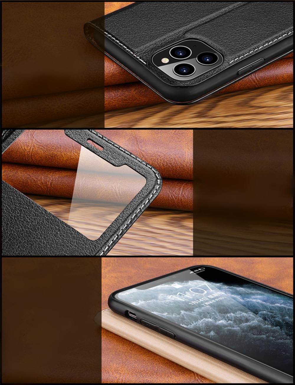 Magnetic Genuine Leather View Window Case for iPhone 15 14 13 12 11 Pro MAX XR XS 7 Plus Case Wallet Flip Stand Answer,red,for iPhone 14 Plus