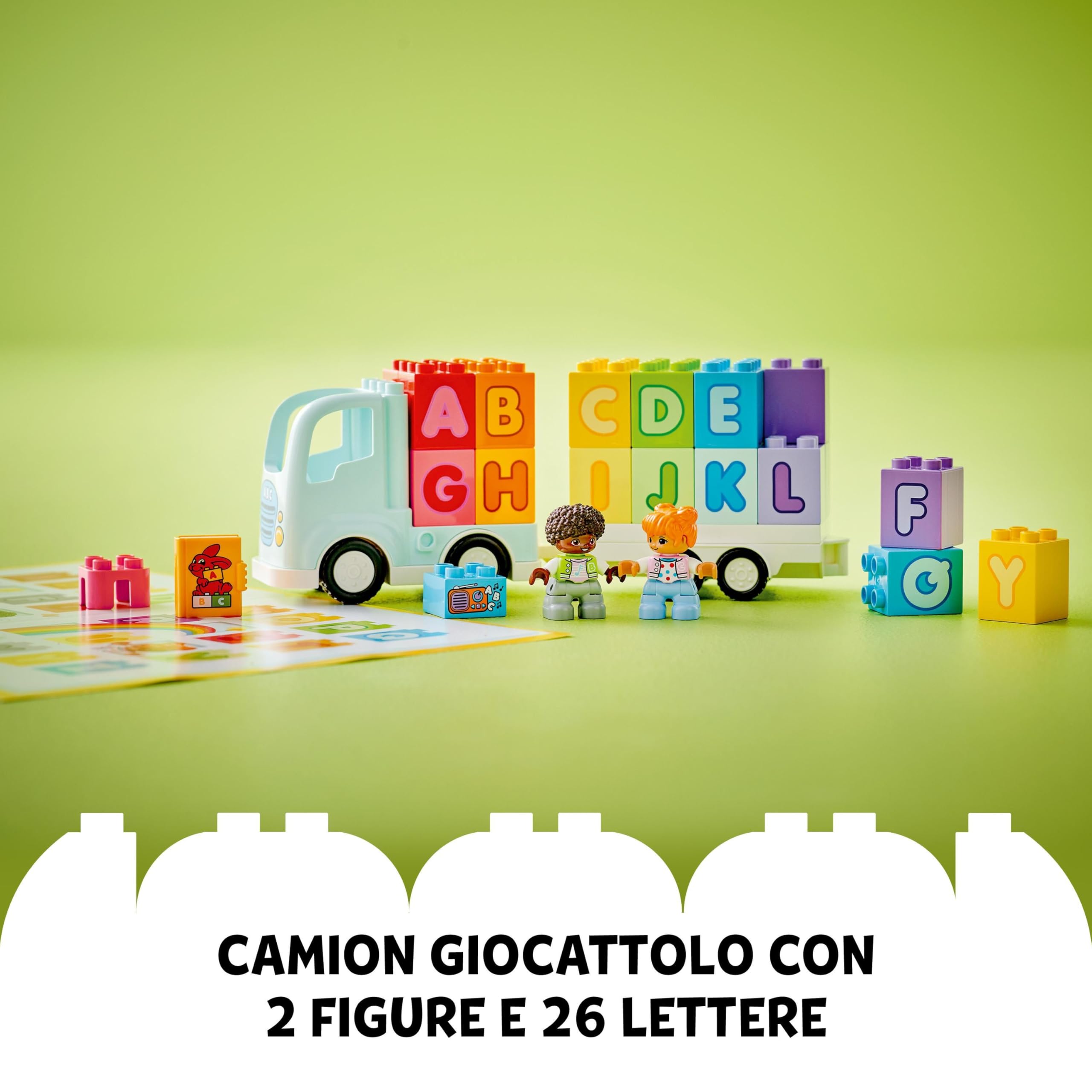 LEGO DUPLO Town Il Camioncino dell’Alfabeto con Rimorchio - Giocattolo per Bambini e Bambine da 2 Anni in su - Giochi Montessori Educativi con Mattoncini Colorati dell'Alfabeto e 2 Figure - 10421