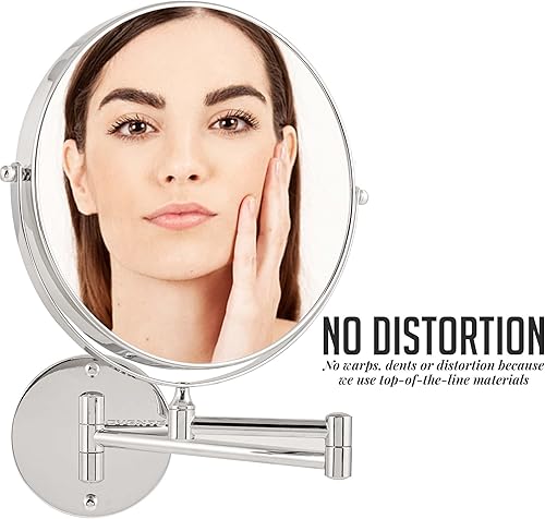 Miniatura 4 de Ovente Espejo de maquillaje para montaje en pared de 9 pulgadas lupa 1X y 7X reflejo redondo giratorio ajustable de doble cara extensible brazo
