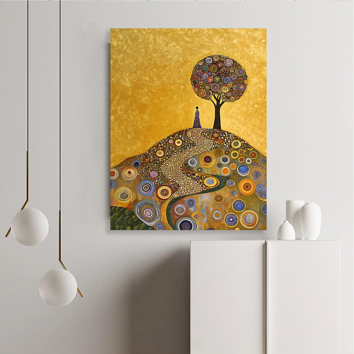 Via Vela Arte mural de lienzo paisajístico abstracto La chica bajo el árbol Grabados elegantes de cartel enmarcado y mural para decoración de baño 60x80cm