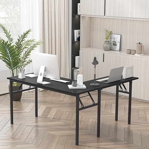 Miniatura 4 de sogesfurniture Escritorio plegable para computadora en forma de L de 52 x 55 pulgadas, ajustable a la izquierda y a la derecha, medio instalado,