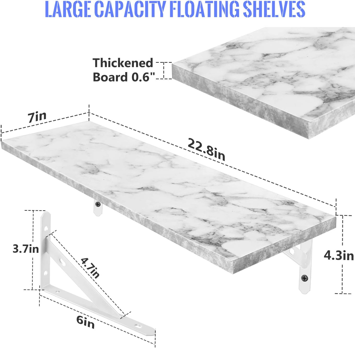 Magicfly White Wall Shelves Set of 2, Small Wooden Wall Mounted Floating Shelves for Bedroom Bathroom Living Room Kitchen Office, Storage and Decoration, Easy to Install, Waterproof