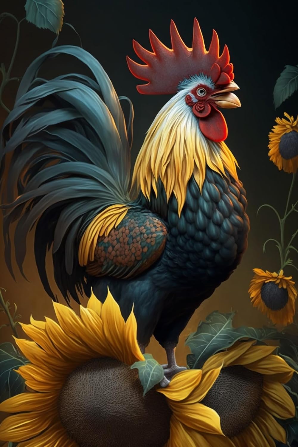 Farm Chicken 1000 Pieces Puzzle for Adults - Rooster Sunflower ​Wooden Jigsaw Puzzles Challenging Educational Fun Toys for Family Creative Gift