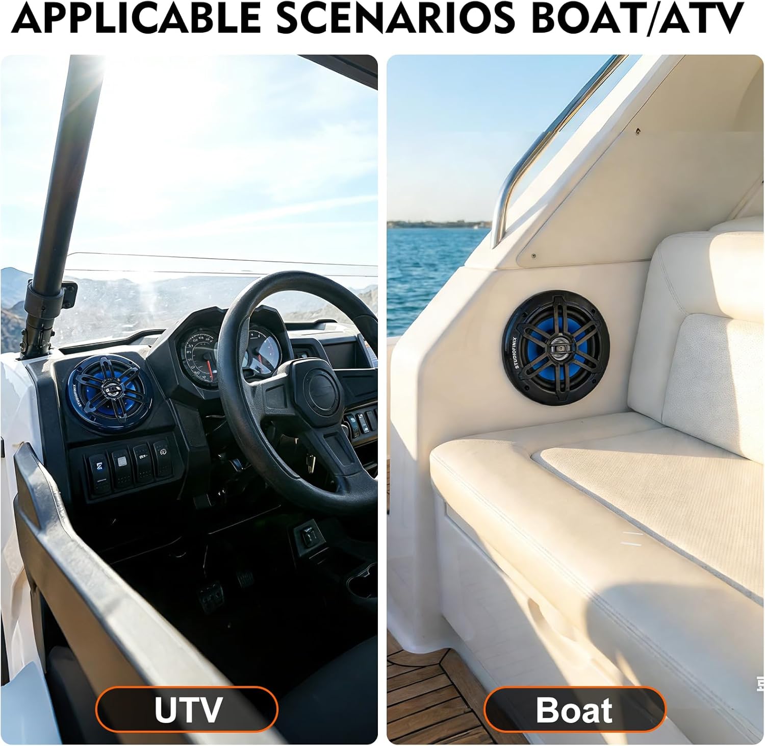 STUDIOFINIX 8inch 900W Marine Speakers with LED Lights -2 Way Weather Resistant Boat Speakers Perfect for Boats, ATVs, UTVs （Pair,Black）