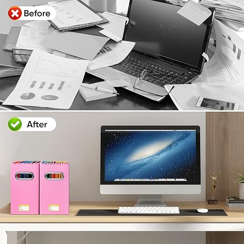 Miniatura 7 de BALEINE Caja organizadora de archivos, organizador de carpetas de archivos de cartón con asa para tamaño carta, caja de archivos plegable portátil