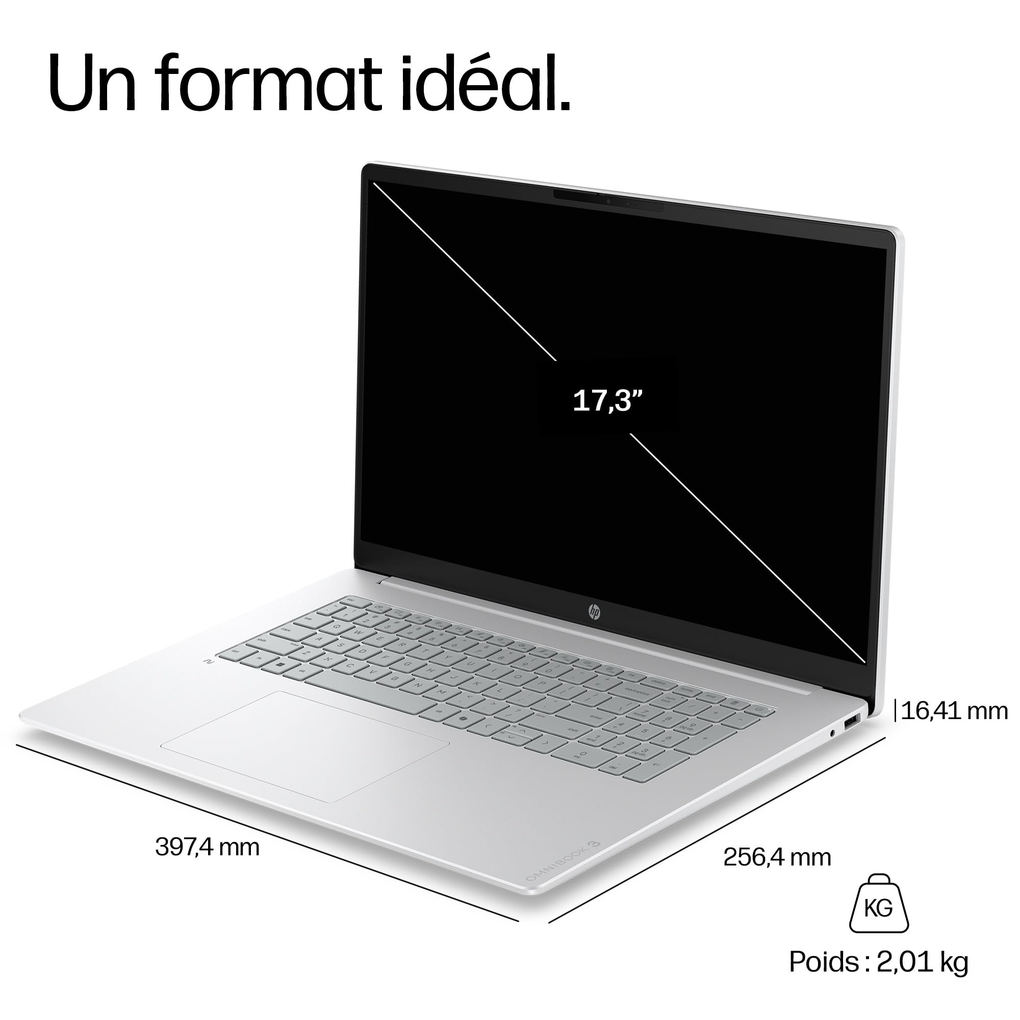HP OmniBook 3 17-df0001sf Ordinateur Portable 17,3" FHD IPS, PC Portable (Intel Ultra 5 322, RAM 16 Go, SSD 512 Go, Intel Graphics, Windows 11), Laptop Argent, Clavier AZERTY