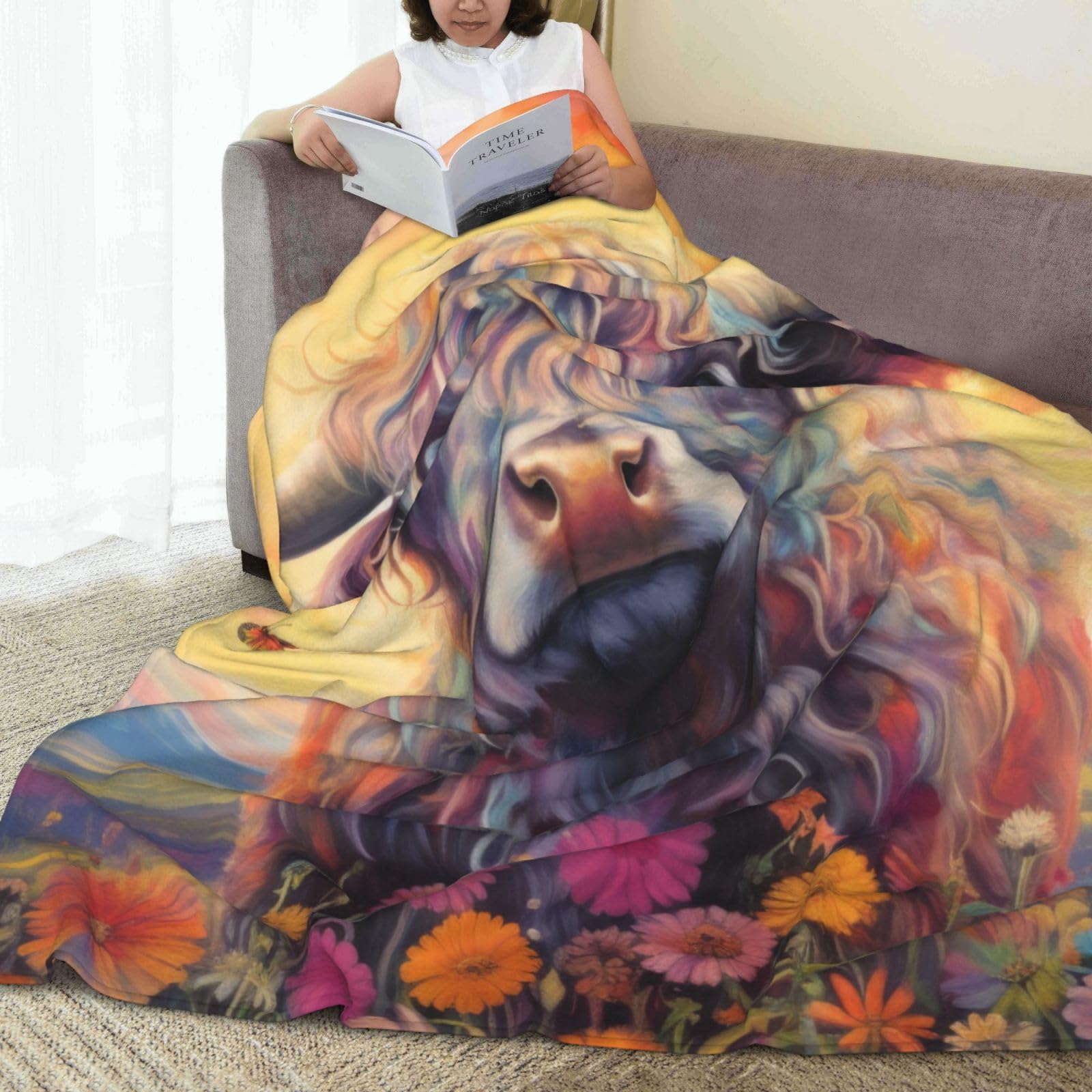 Coperta con mucca delle Highland, decorazione con mucca, coperta con animali, idea regalo per donne, super calda, morbida e leggera, in pile di flanella, coperta invernale per divano, biancheria da
