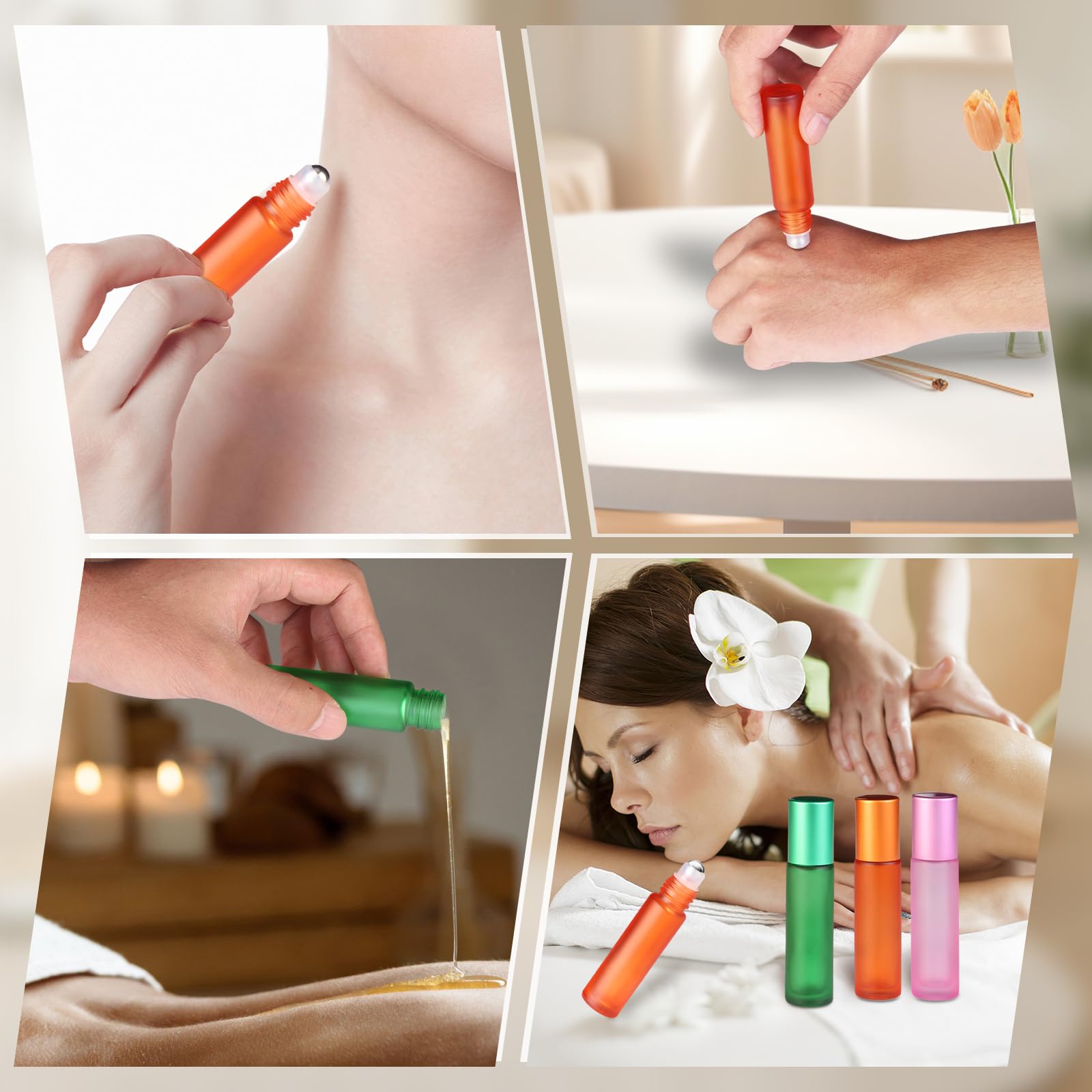 POFIBO 16 Piezas Roll On Bottle Botellas Aceites Esenciales con Bolas de Acero Inoxidable,Botellas de Aceite Esencial de 10 ml,Roll on Rellenable para Aceites Esenciales, Aromaterapia, Perfumes