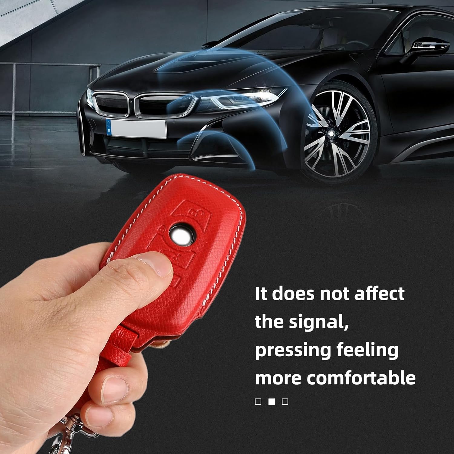 for BMW Genuine Leather Key Fob Cover with Keychain Shell for BMW 1 3 4 5 6 7Series X3 X4 X5 X6 M5 M6 3GT 5GT-Red - Image 3