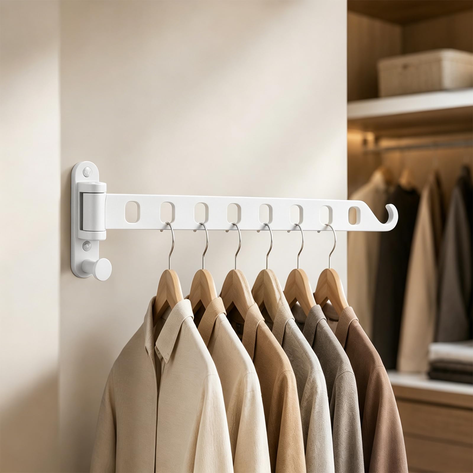TIANLIN Appendipanni Pieghevole a Muro, 8 Ganci in Lega di Alluminio, Rotazione 180°, con Kit di Montaggio e Copriganci – Bianco – Per Bagno, Balcone, Camerino, Hotel, Dormitorio