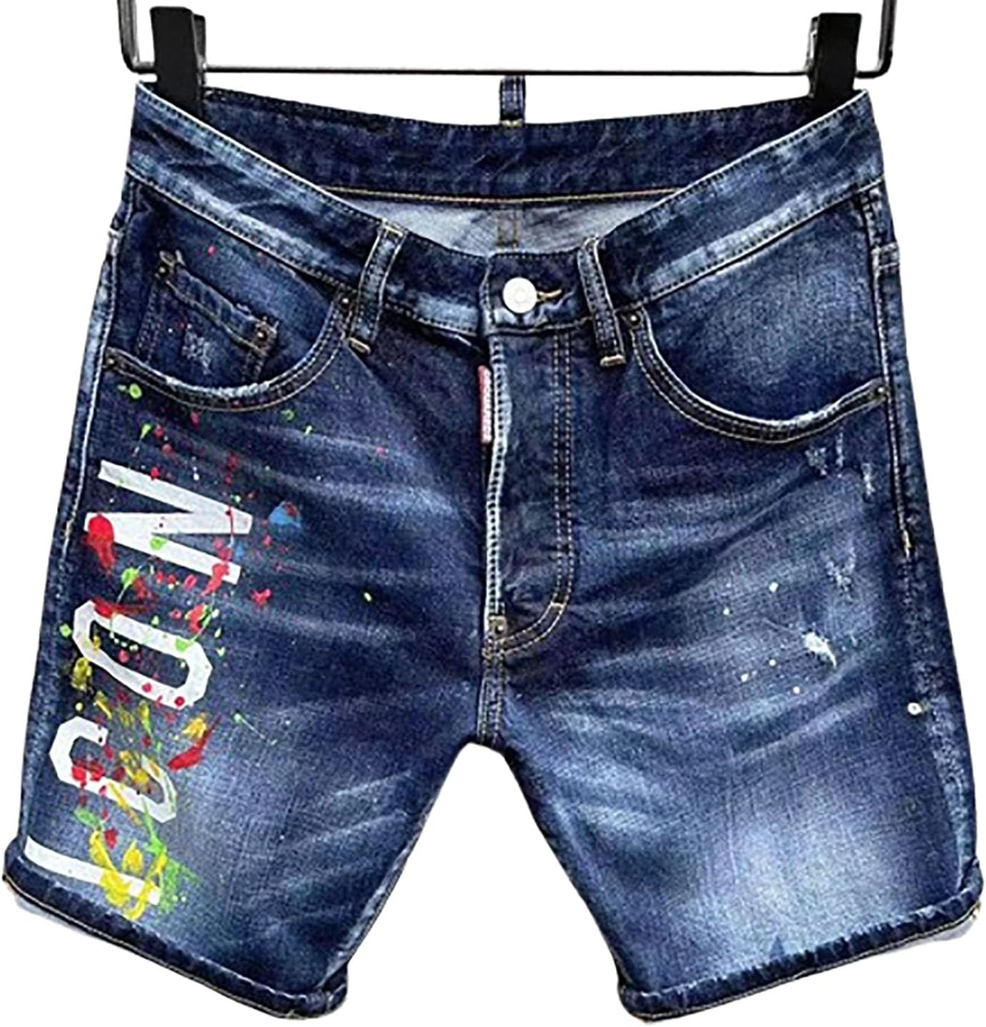Men's Denim Shorts, Casual Stretch Blue Jeans Shorts, Mid-Length Cargo Shorts with Washed-Distressed Design, Trendy Five-Inch Summer Shorts for Men,33