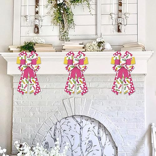 Miniatura 4 de ALIBBON Lazos grandes para coronas, lazos de corona de verano, lazos rojos y amarillos, lazos circulares de puntos para manualidades, decoración de