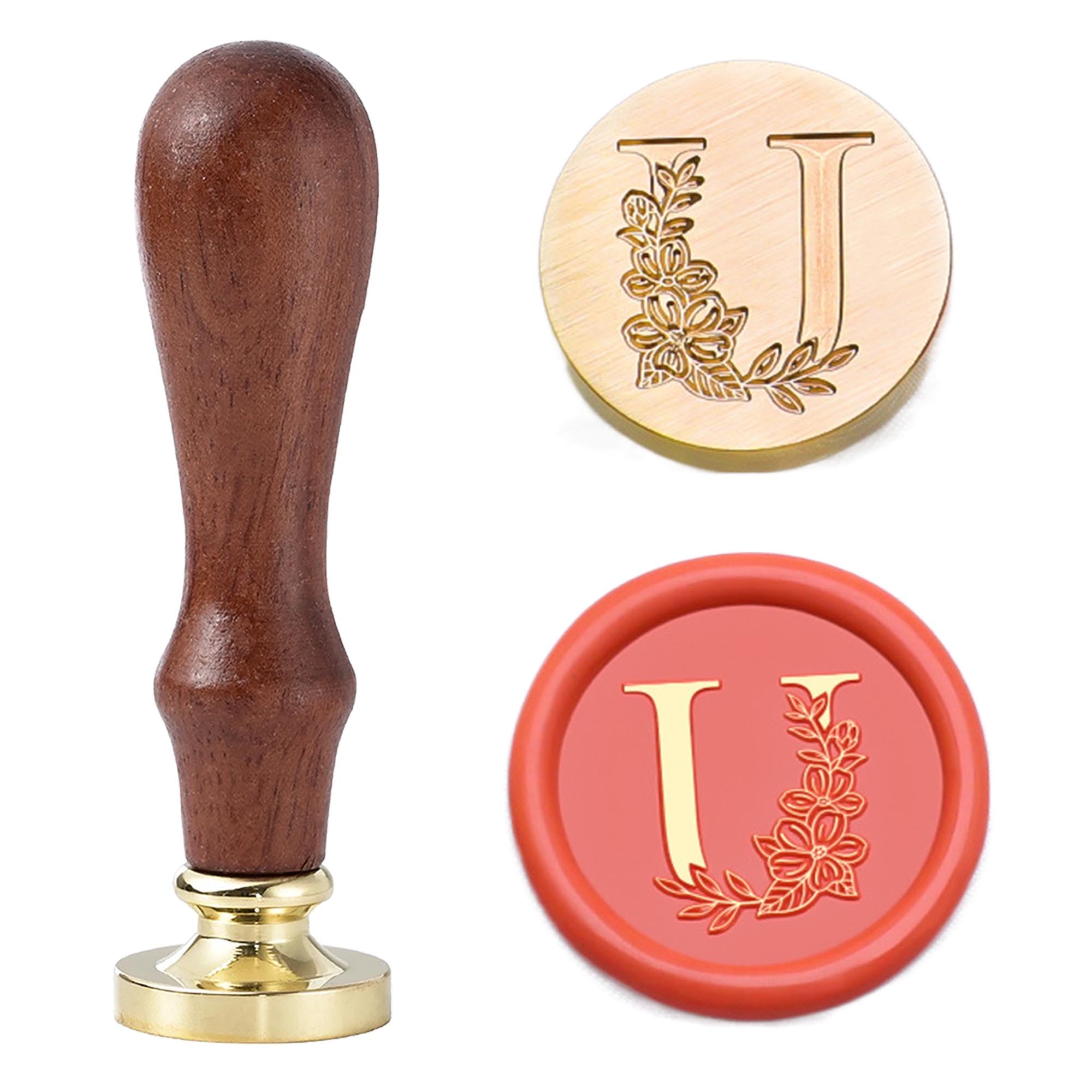 Statice Letter U Wax Seal Stamp - Initial Sealing Wax Stamp with Flower,0.98 inch/25mm Brass Alphabet Graphic Stamp for Envelopes,Invitations or Valentine's Day Gifts โ image 1