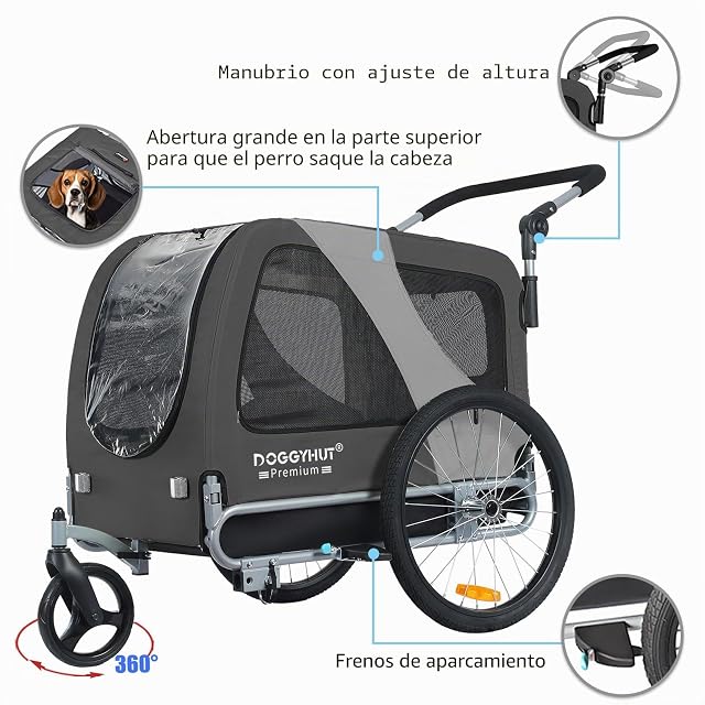 Foto 2 de 8 de DOGGYHUT® Remolque de bicicleta 2 en 1 para perro y jogger hasta 35 kg Remolque de bicicleta para perros…