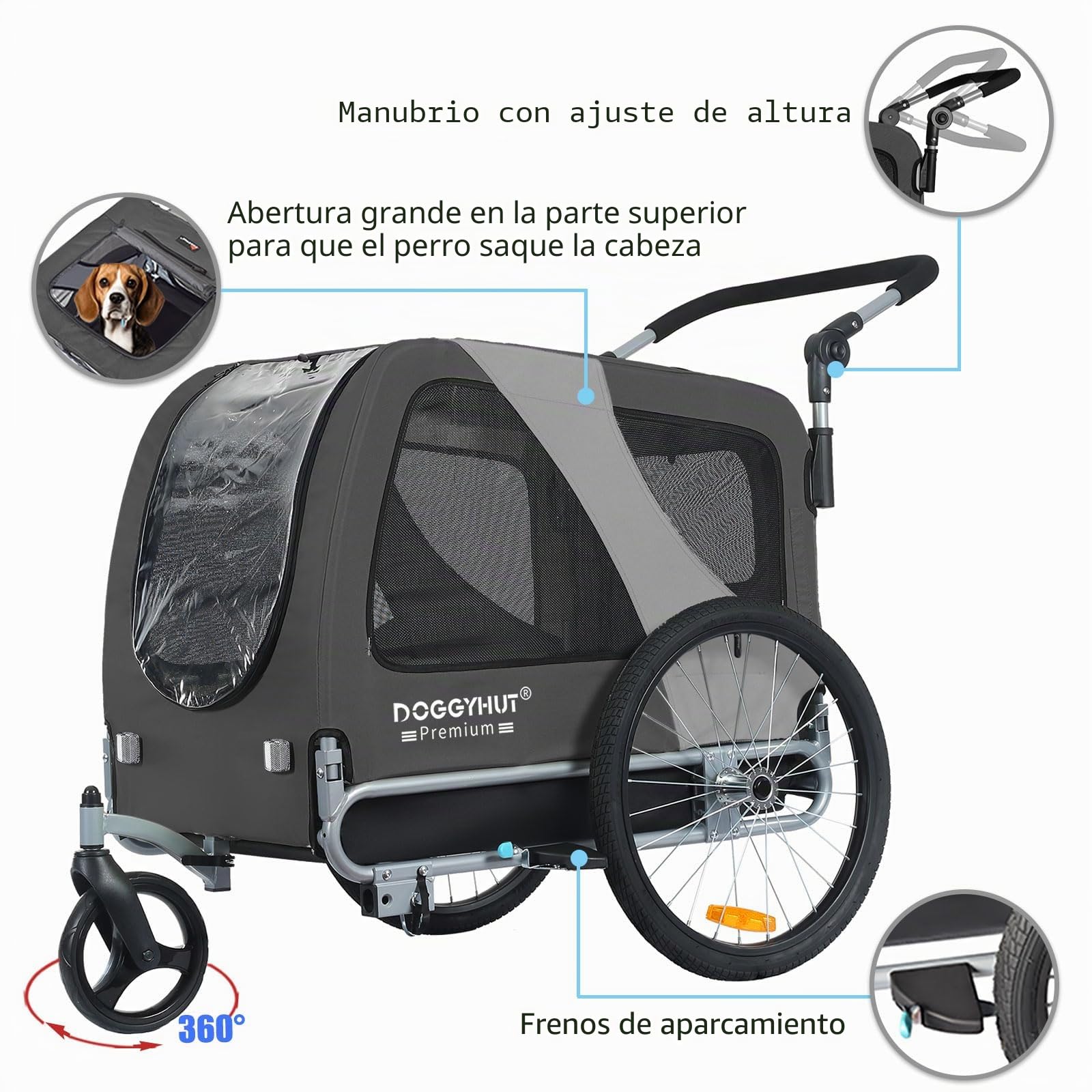 TIGGO DOGGYHUT® 80105 Premium Large 2 en 1 Remolque de bicicleta para perros y corredores de hasta 35 kg para perros medianos y grandes