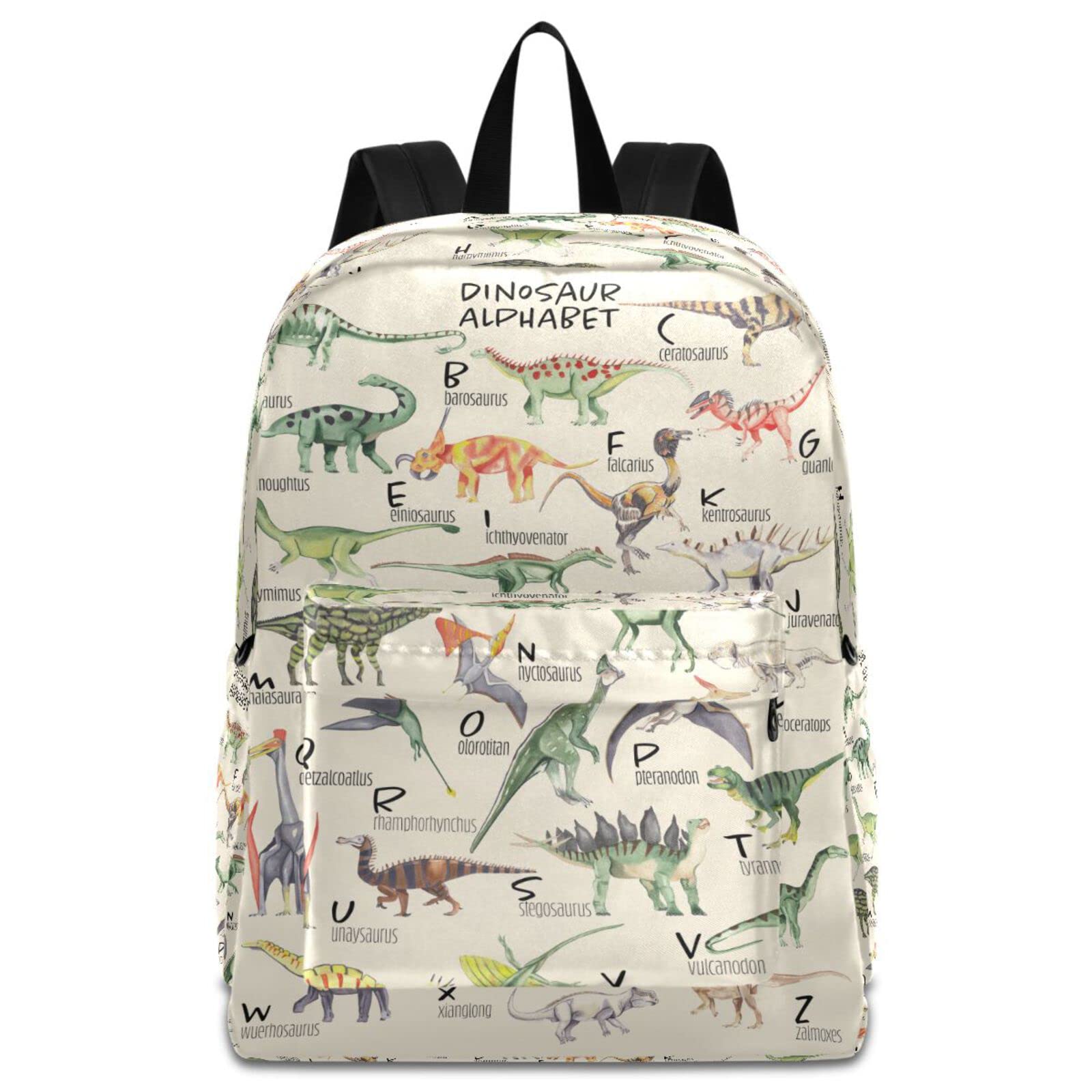 ZzWwR Watercolor Dinosaur Alphabet Large Durable Laptop Backpack, Portable Travel Bag for Boys Girls School Bookbag Work Fit 15.6 Inch Notebook