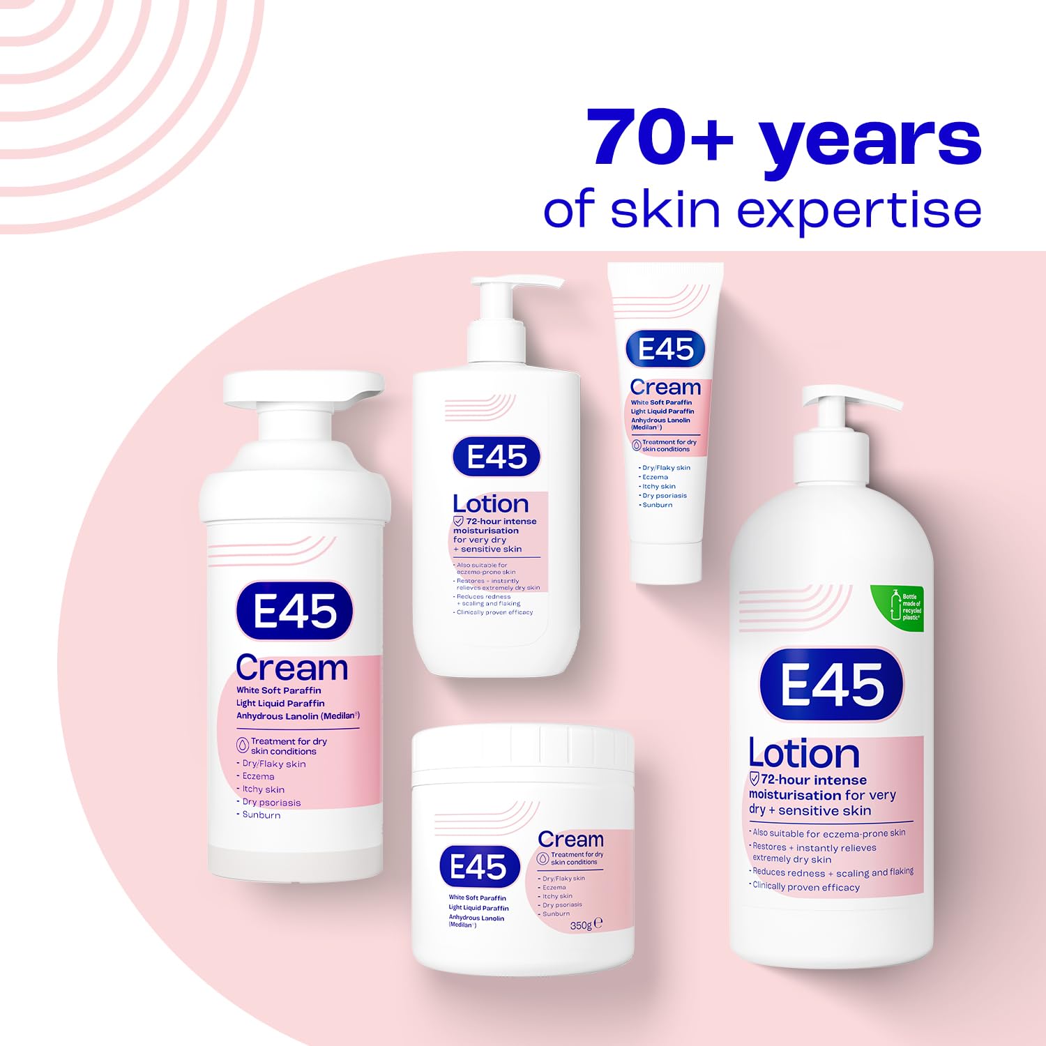 E45 Moisturising Lotion 500 ml for Dry & Sensitive Skin - Long-Lasting Hydration Protect from Dryness, Reduce Redness - Dermatological Body Moisturiser Lotion - Body Lotion - Daily Moisturiser — view 8