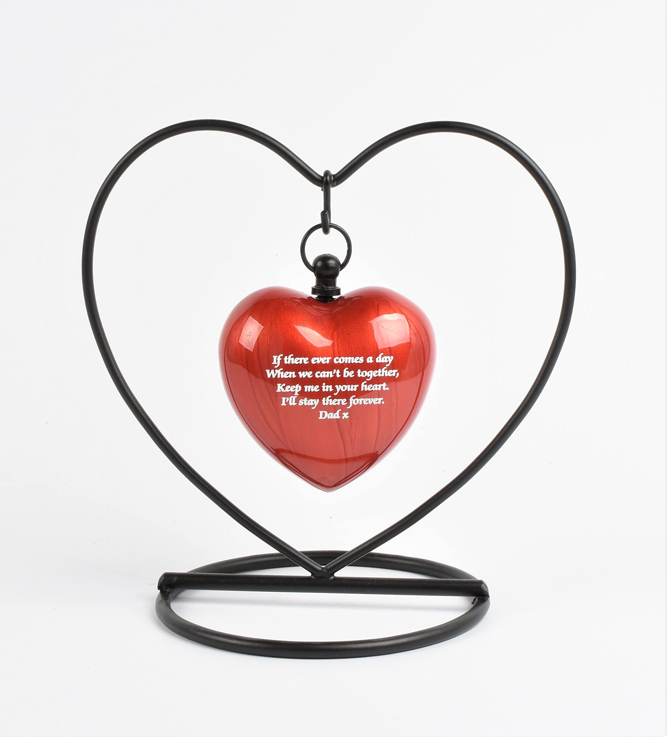 Heart Keepsake Cremation Urn for Ashes – Exclusive Protected Design Mini Aluminium Memorial Urn with Heart Stand, Velvet Box & Funnel – 3-Inch Token Ashes Holder (Red- Text Engraved)