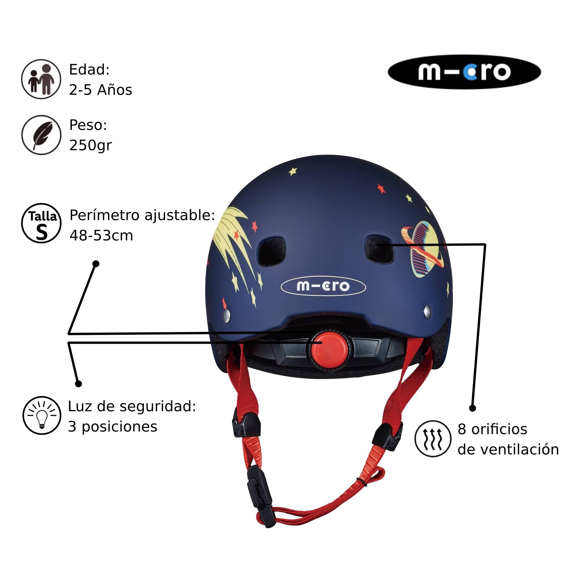 Casco Micro® v2 - Ultraligero 320gr, Luz Seguridad, Casco y Almohadilla Interior de una Sola Pieza (Talla M (52-56 cm), Rocket)
