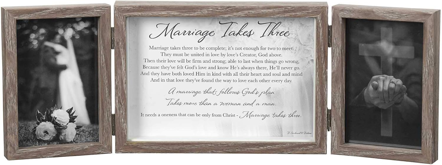 Dicksons Marriage Takes Three Be Complete Natural Wood 3-Part Hinged Tabletop Photo Frame