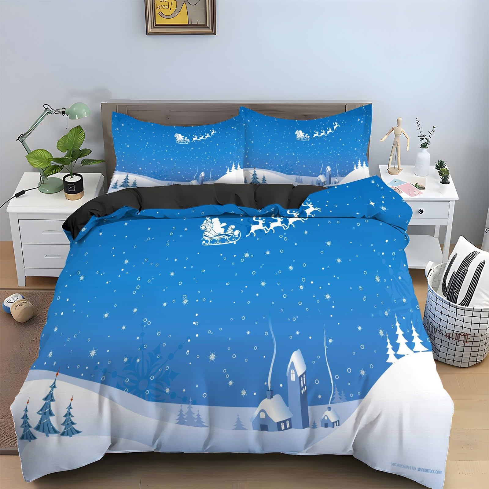 Parure de lit 90x190 flocon de neige 3 pièces housse de couette et 2 taies