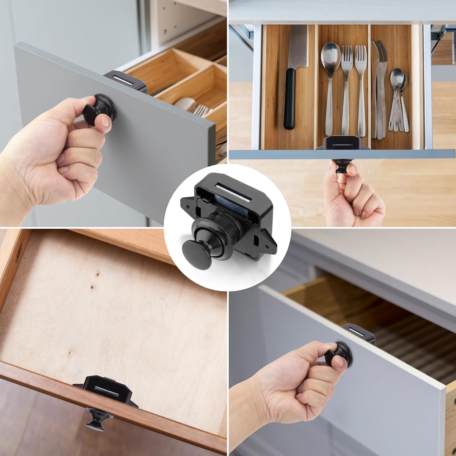 10 Pièces Serrures de Camping Car, Verrou Porte, Bouton Poussoir en Métal Serrure de Porte, Serrure de Meuble, Serrure pour Motorhome Caravan Van RV Camper, Noir