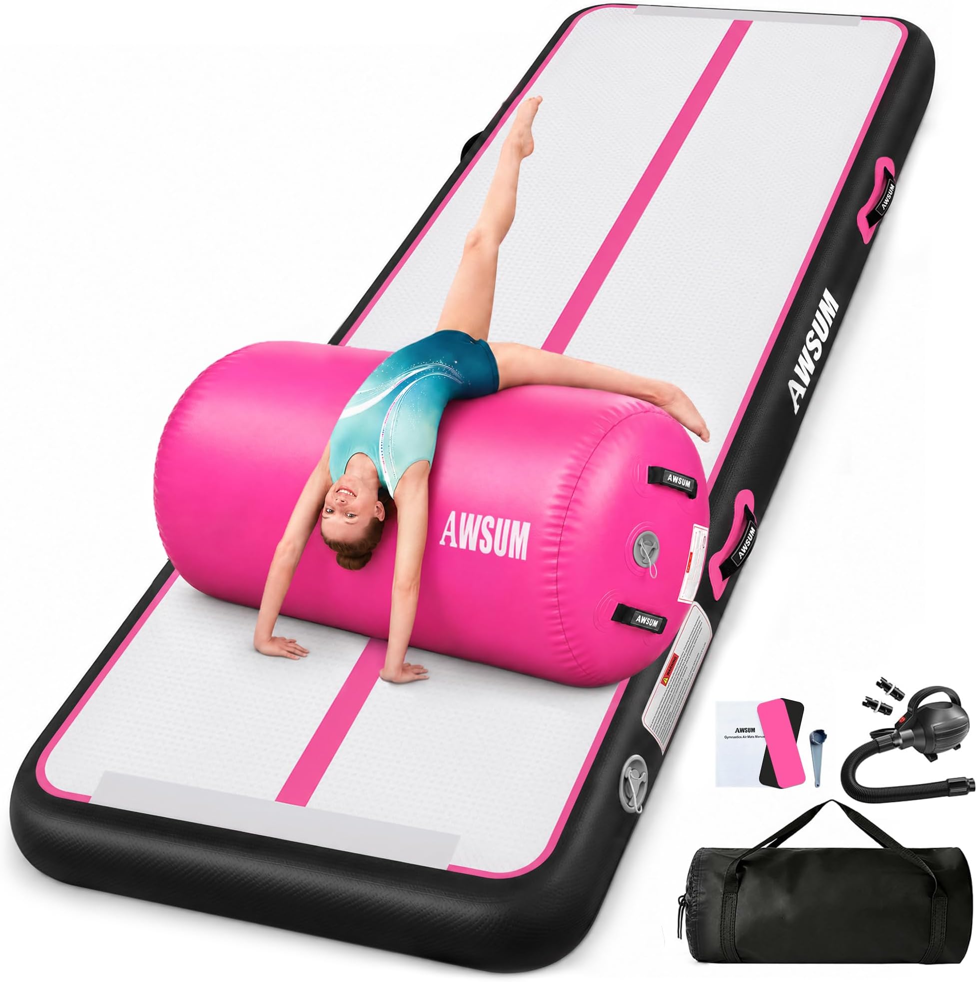 AWSUM Inflatable Gymnastics Mat with Air Roller Barrel Tumbling Equipment