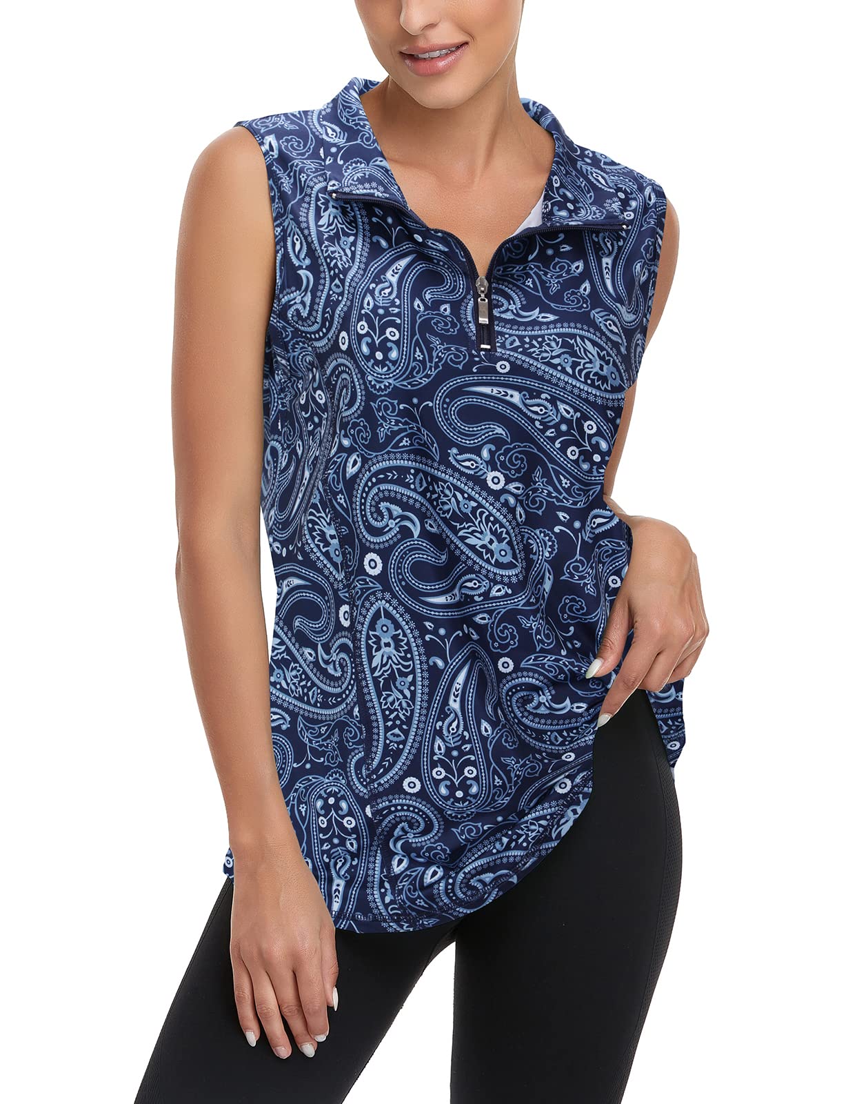 Viracy Women's Zip Up Golf Workout Tank Tops Sleeveless Quick Dry Athletic Polo Shirts