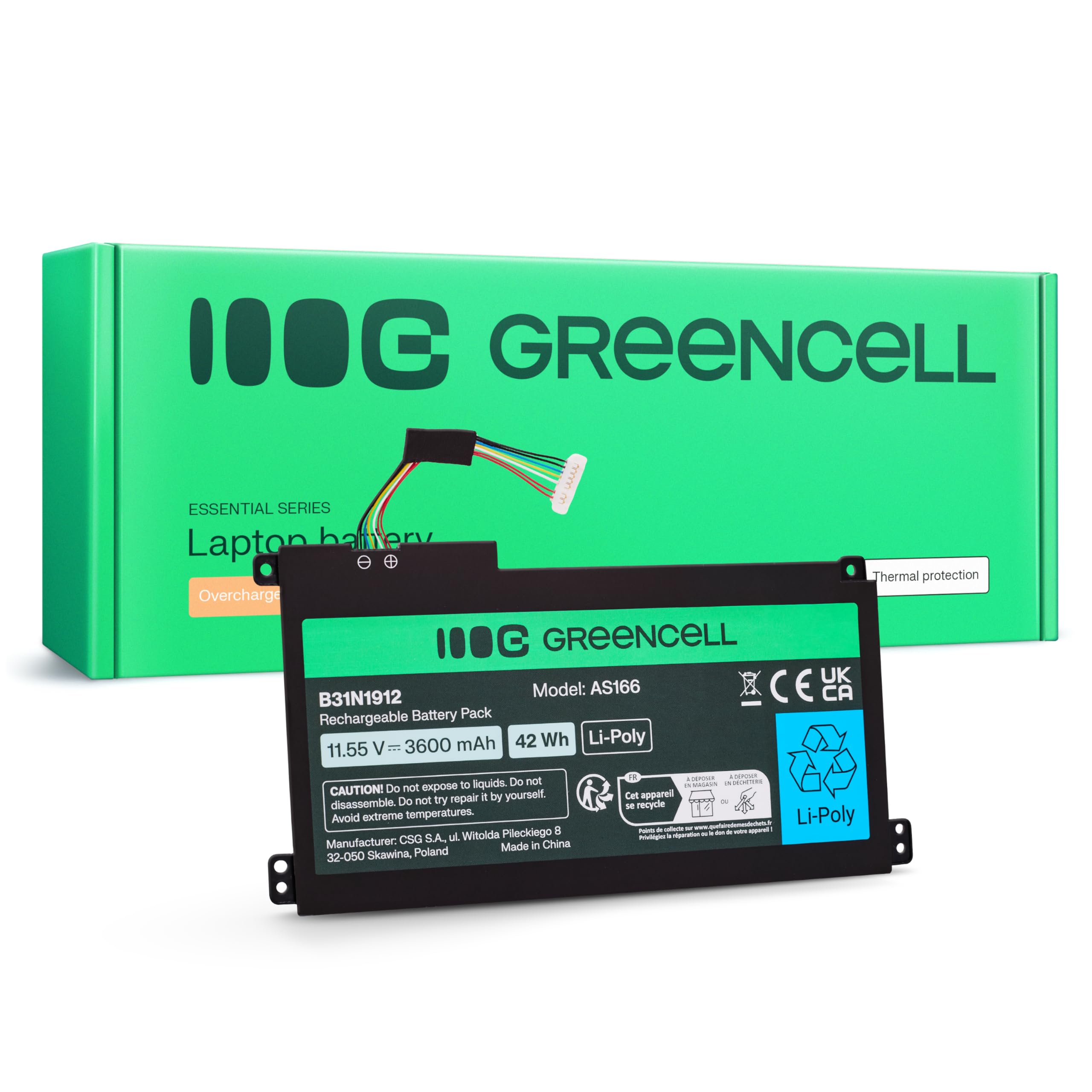 Green Cell Laptop-Akku 11,55V 3600mAh 42Wh Li-Poly für ASUS VivoBook 14, 15, E410MA, L410MA, E410KA, E510MA, F414MA, L510MA, E510KA, E510MA – Lange Laufzeit, Hohe Lebensdauer, Präzise Passform