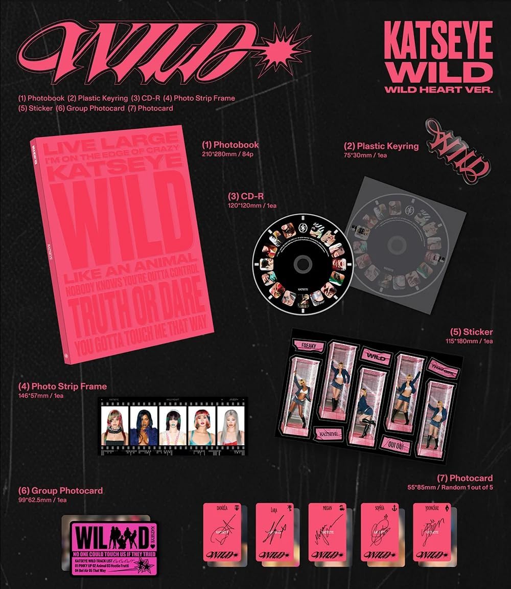 KATSEYE WILD 3rd EP Album [Wild heart Ver.] CD + Photobook + Photocard + Group Photocard + Sticker + Photo Strip Frame + Keyring (Pinky Up)