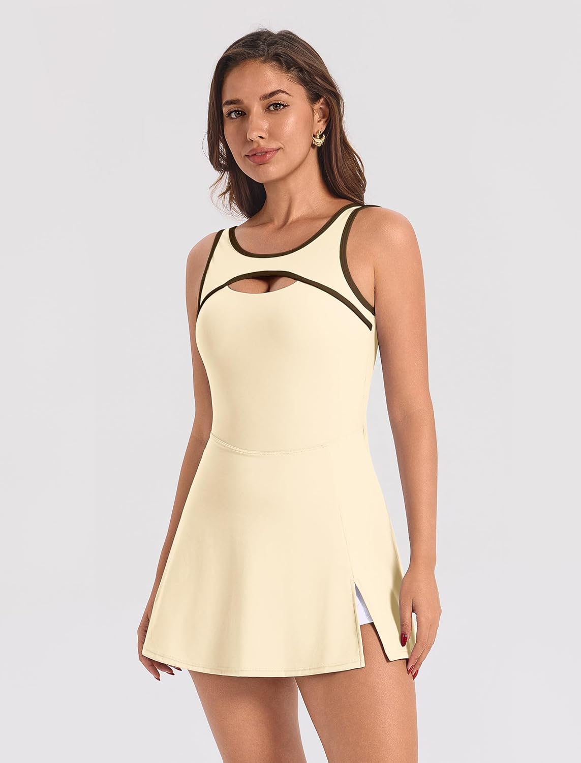 ABEHIK Tennis Dress for Women Built in Shorts Sleeveless Casual Summer Cutout Contrast Golf Athletic Mini Dresses Yoga Outfit