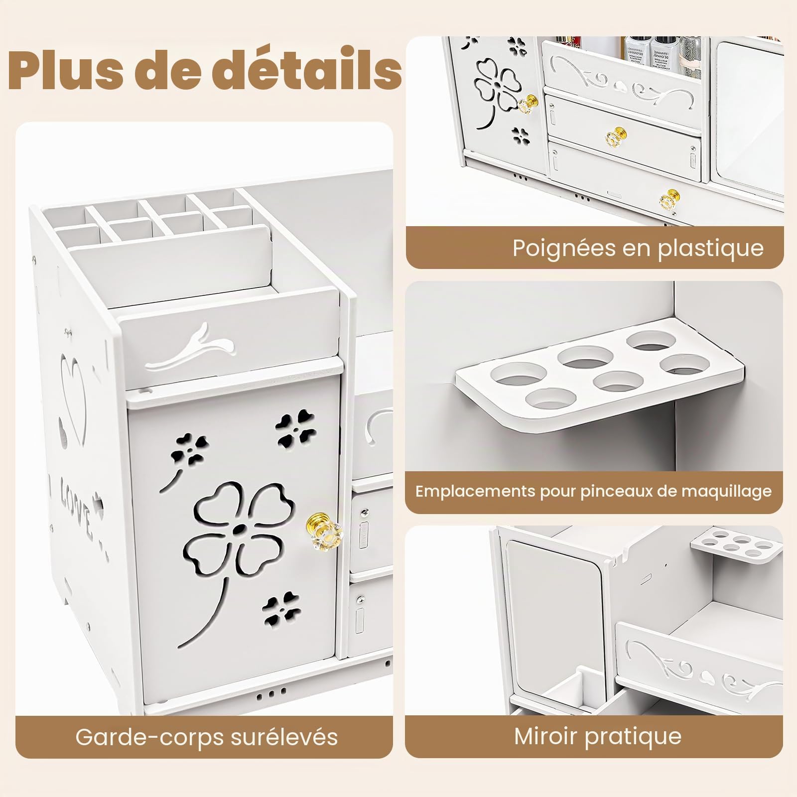 SHZICMY Boîte de rangement cosmétique avec tiroirs Blanc