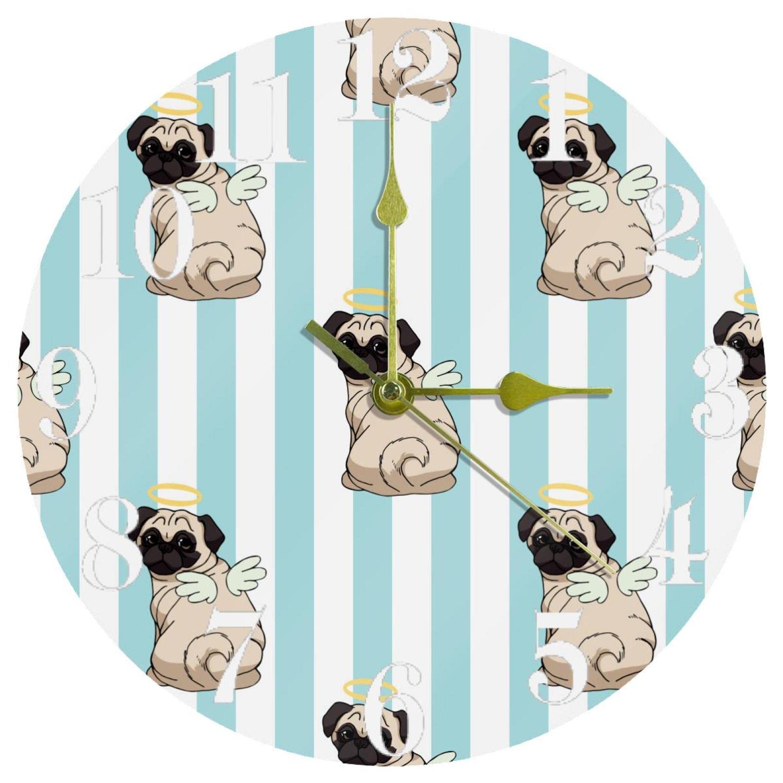 Horloge murale ronde rayures bleues pour décorer la cuisine ou le bureau