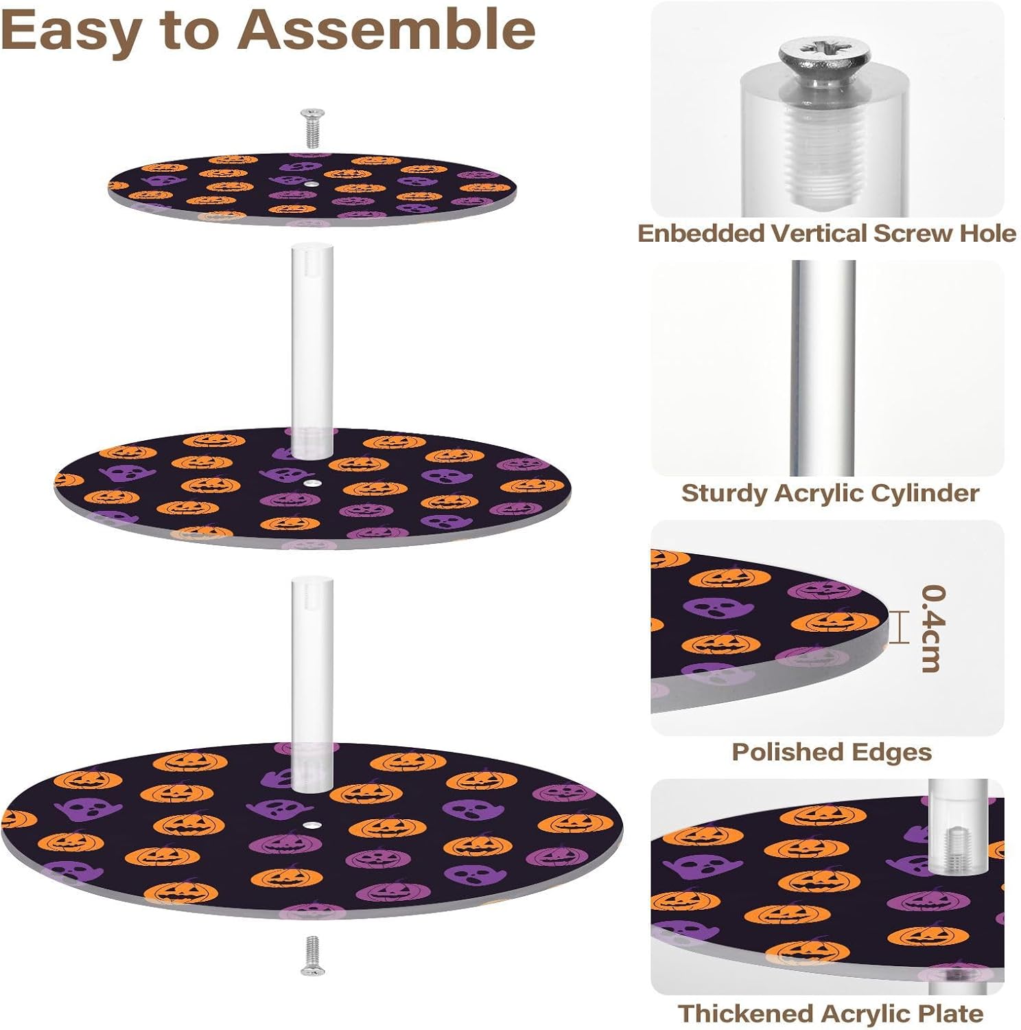 Pumpkin Ghost Halloween 3 Tier Acrylic Cupcake Stand, Cupcake Stand for 34 Cupcakes for Weddings,Christmas,Holidays,Parties,Birthday,Printed Cupcake Tower 23300362