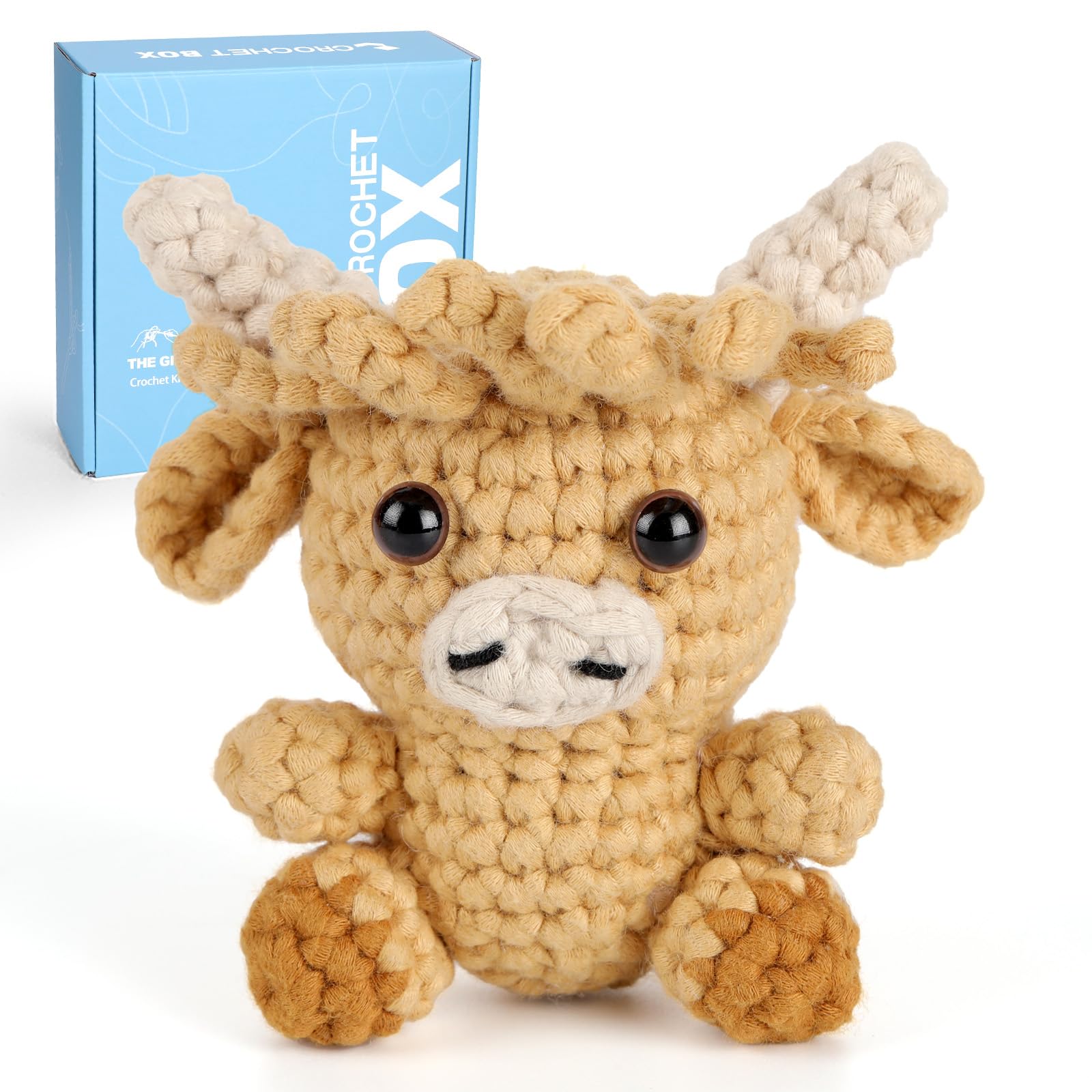 Zestaw szydełkowy dla początkujących, krowa Highland, łatwa nauka szydełkowania pluszaków, prezent Amigurumi dla dorosłych i dzieci (powyżej 12 lat), zestaw do robienia na drutach z szydełkiem