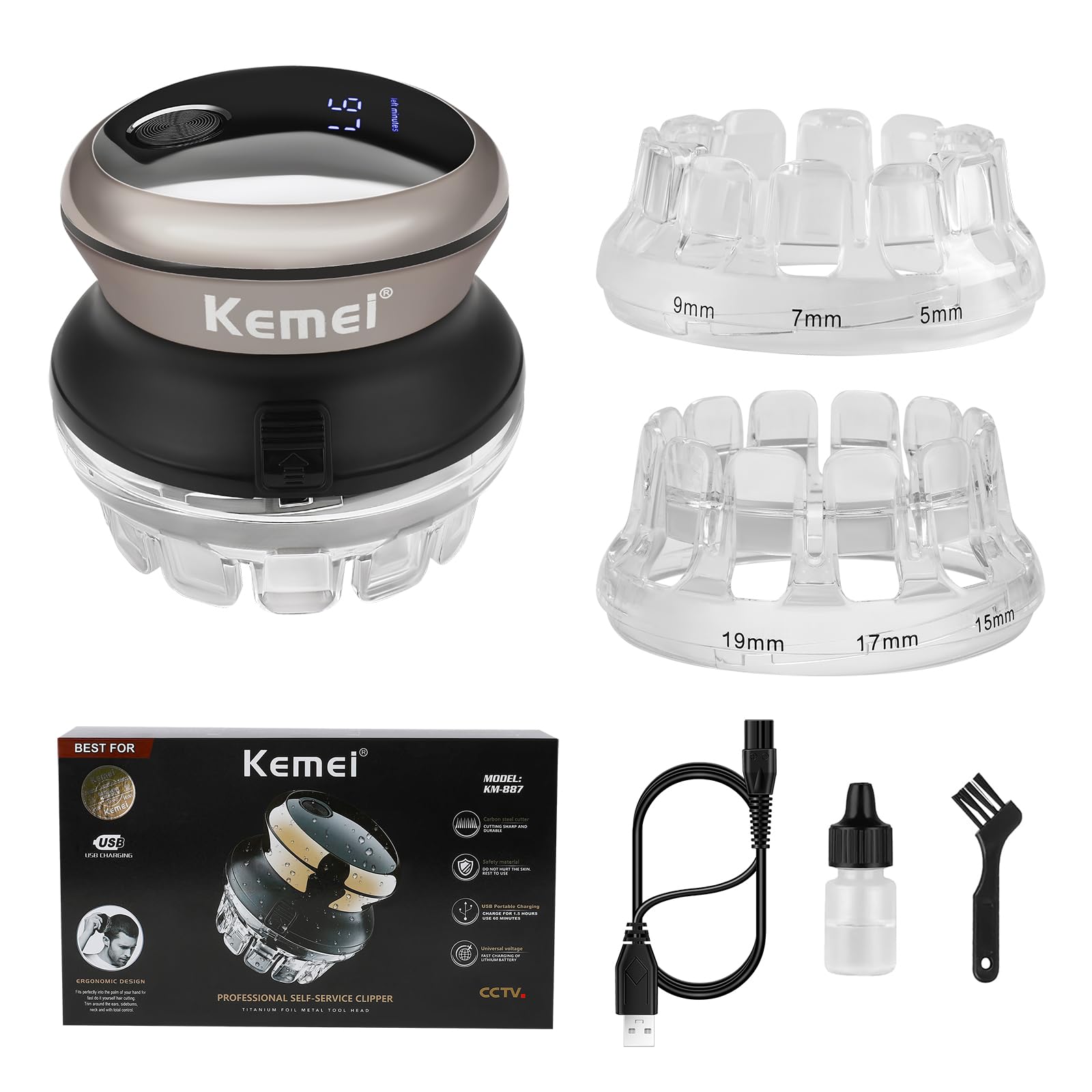 KEMEI Cortapelos para hombres, recortadora de pelo circular inalámbrica | kit de corte de pelo, pantalla LED recargable