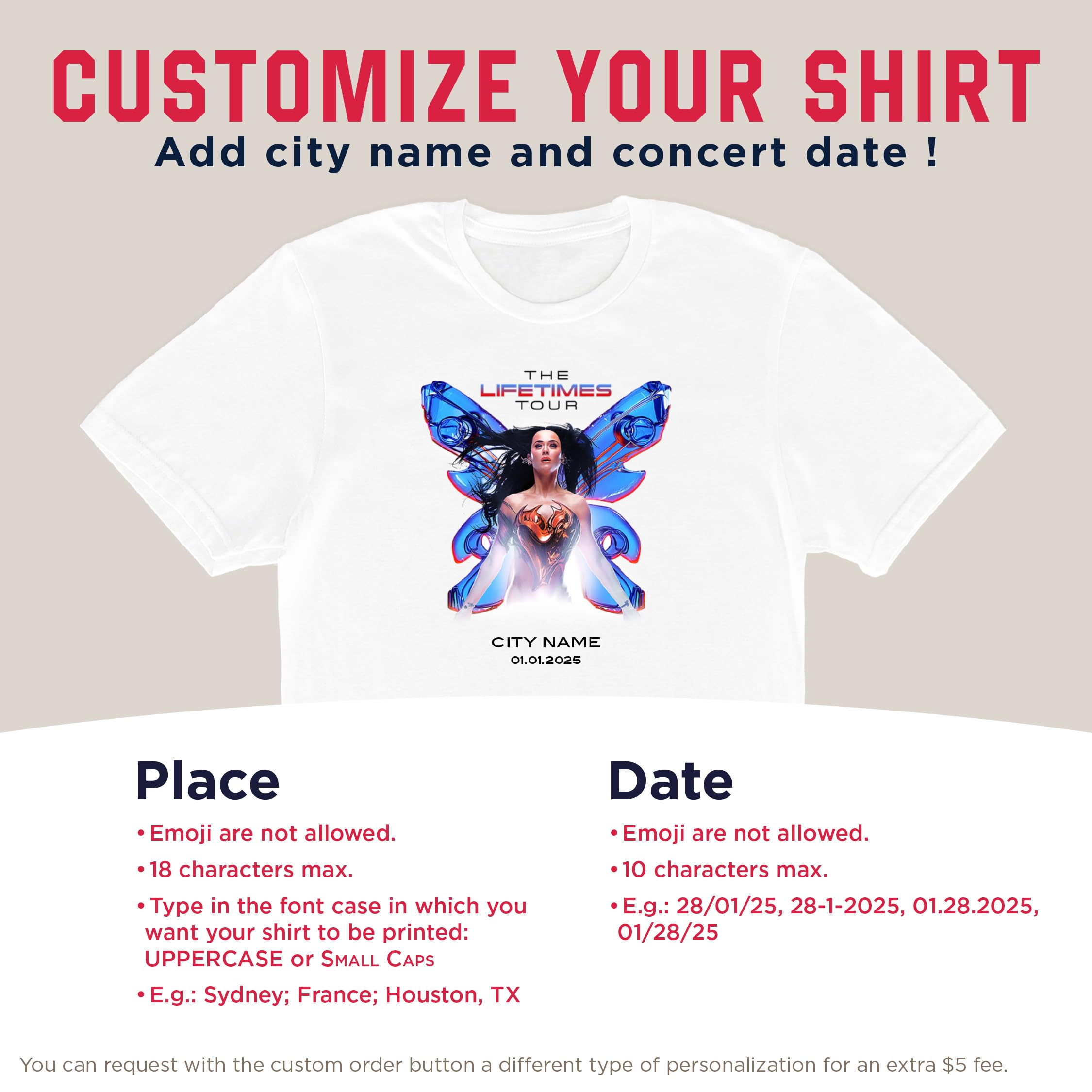 T-shirt personnalisé Lifetimes Tour, tenue de concert Uni Music Tour