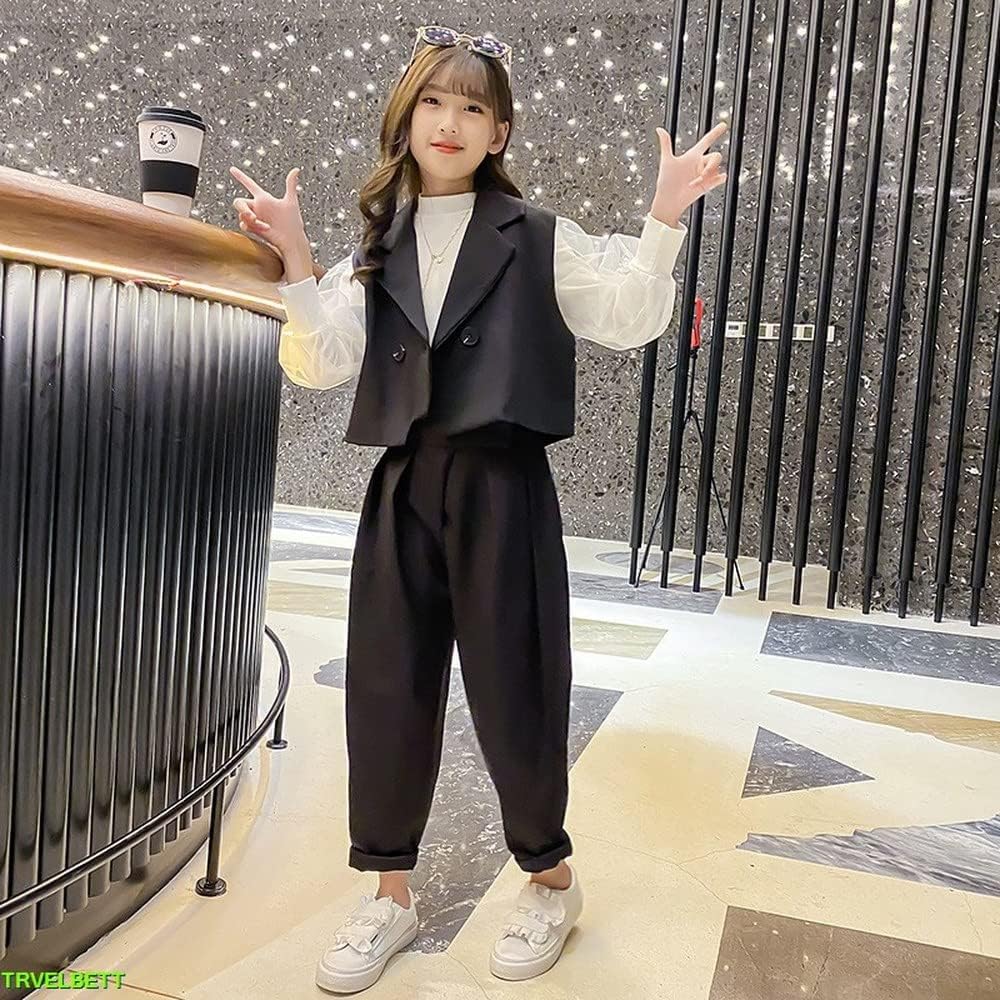 [TRVELBETT] パンツスーツ 女の子 入学式 卒業式 かっこいい 韓国 子供服 女の子 セットアップ キッズ 発表会 フォーマルスーツ 大人っぽい 3点セット 七五三 卒園式 120 130 140 150 160 170