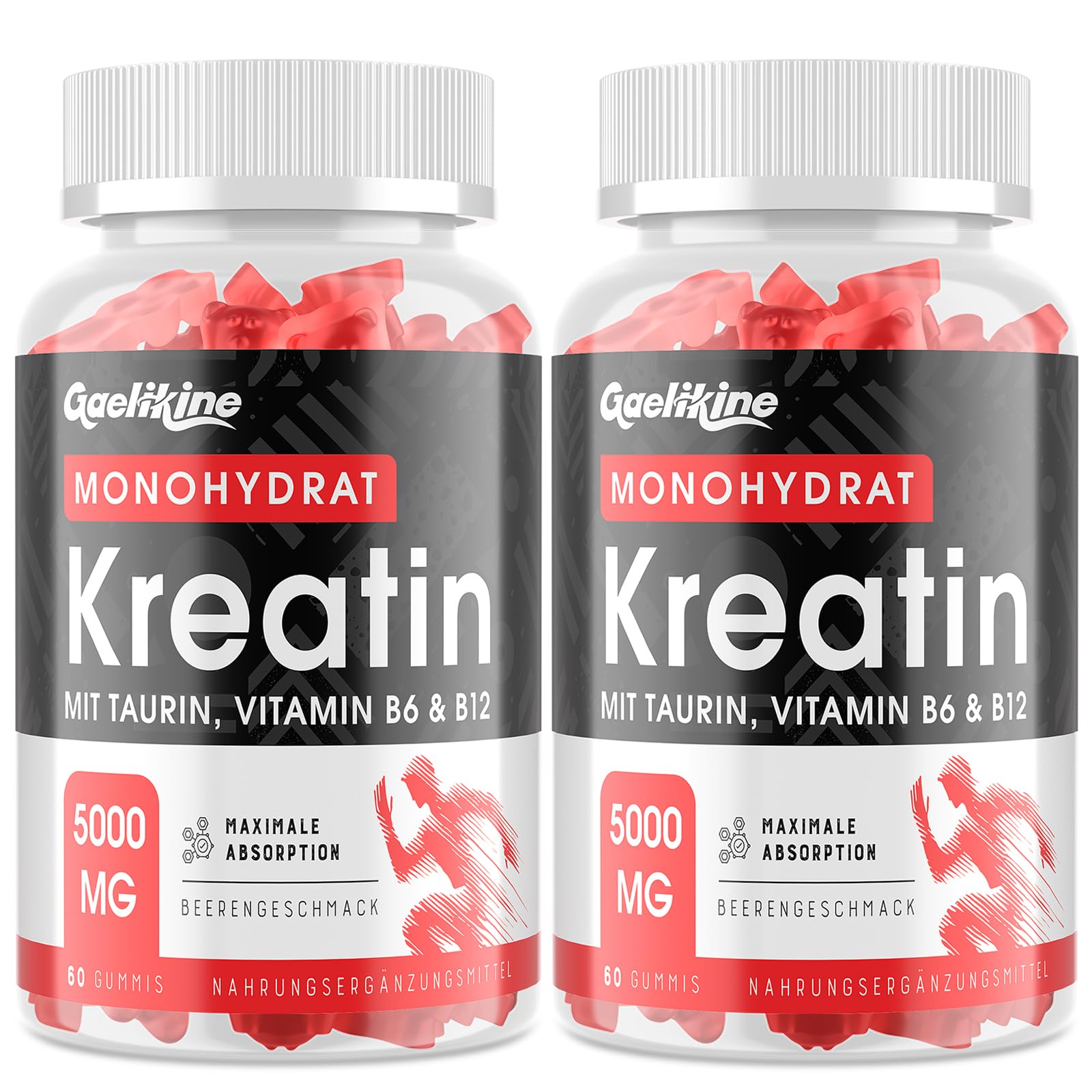 Creatin Monohydrat Gummibärchen 5000mg, Hochdosierte Kreatin mit Taurin, Vitamin B12 & B6, Alternative zu Kreatin Kapseln & Pulver, Vegan, Beerengeschmack