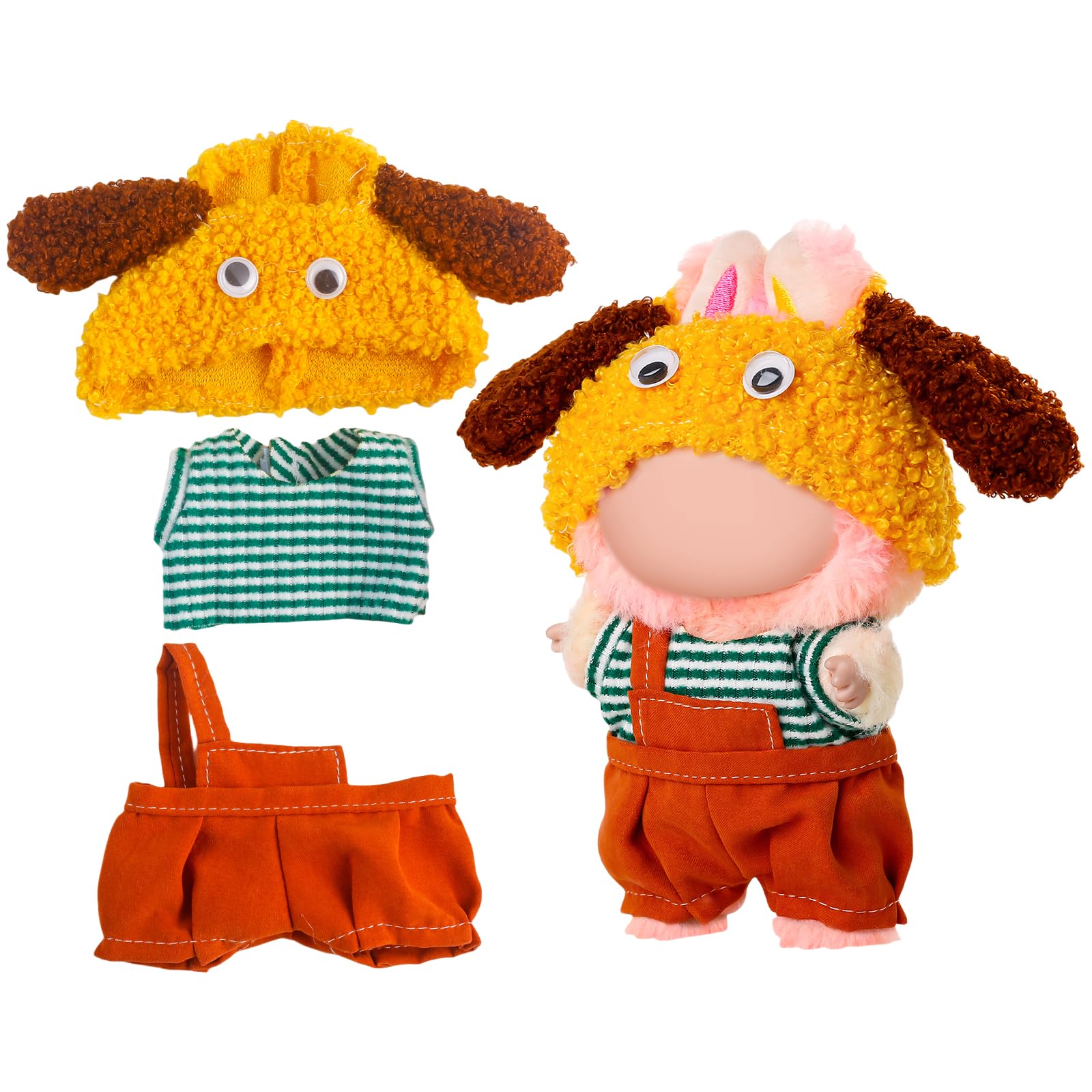 Chritice 3PCS Doll Clothes for Doll,Compatible with Labubu,Vinyl Plush Toy Outfit Set Accessories for 17CM Dolls,1 Hat,Inner Liner & Single Shoulder Strap Pants,No Dolls