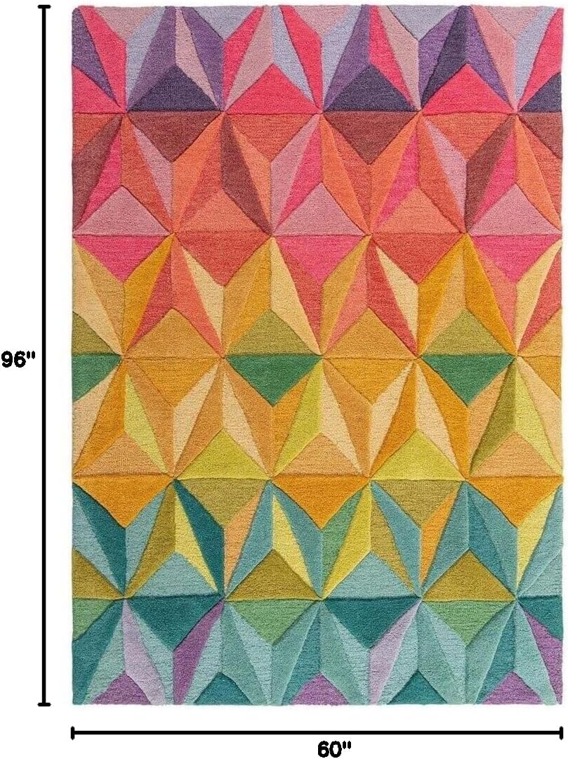 Premium Hand Tufted Diamond Design Rectangular Area Rug - 5X8 ft - Multicolor - Luxury Wool Crafted Modern Decorative Bedroom Rug Hallway Entryway Carpet, Woolen Floor Accent