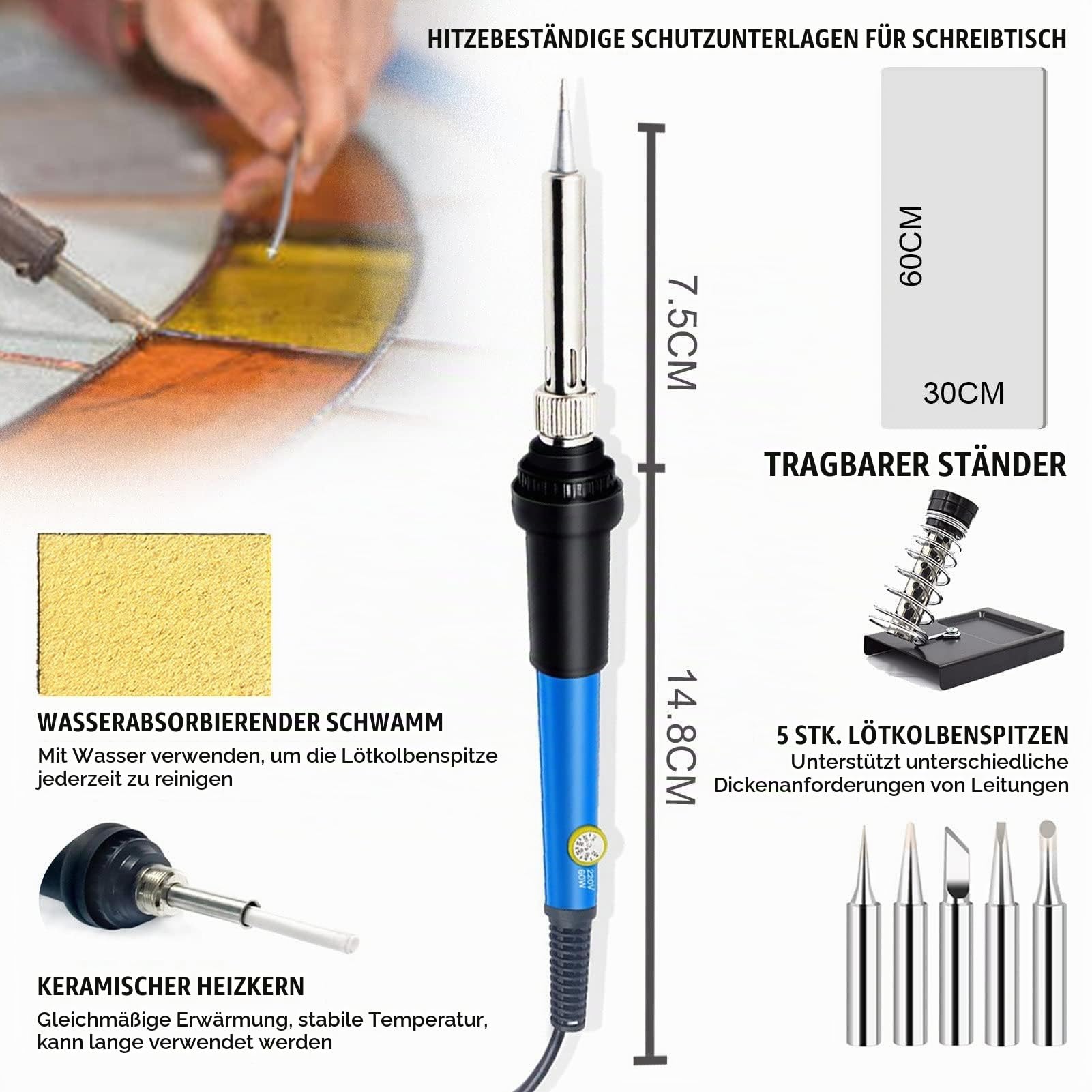 Professionelles 23-teiliges Buntglas-Starter-Werkzeug-Set, DIY-Glas- und Mosaik-Werkzeug-Set, Glasschneider-Werkzeug und Lötkolben-Set, für Glasarbeiter/Glashandwerk-Enthusiasten/Mosaik-Starter